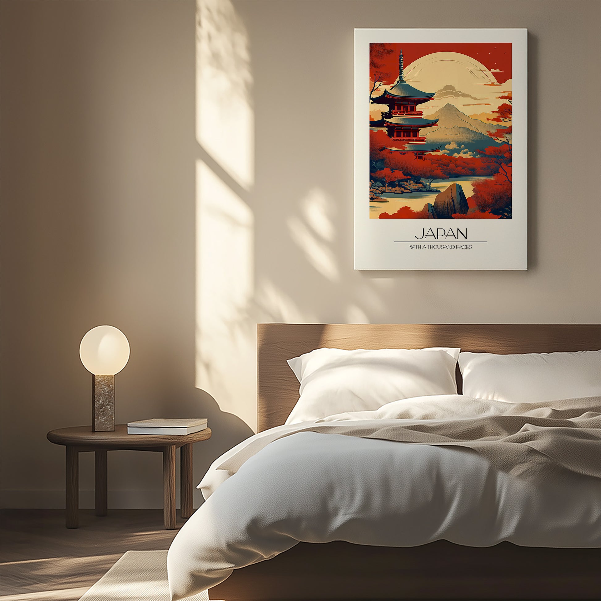 Design Concept No. 55 for Crimson Pagoda Sunset Modern Satin Canvas Poster Art