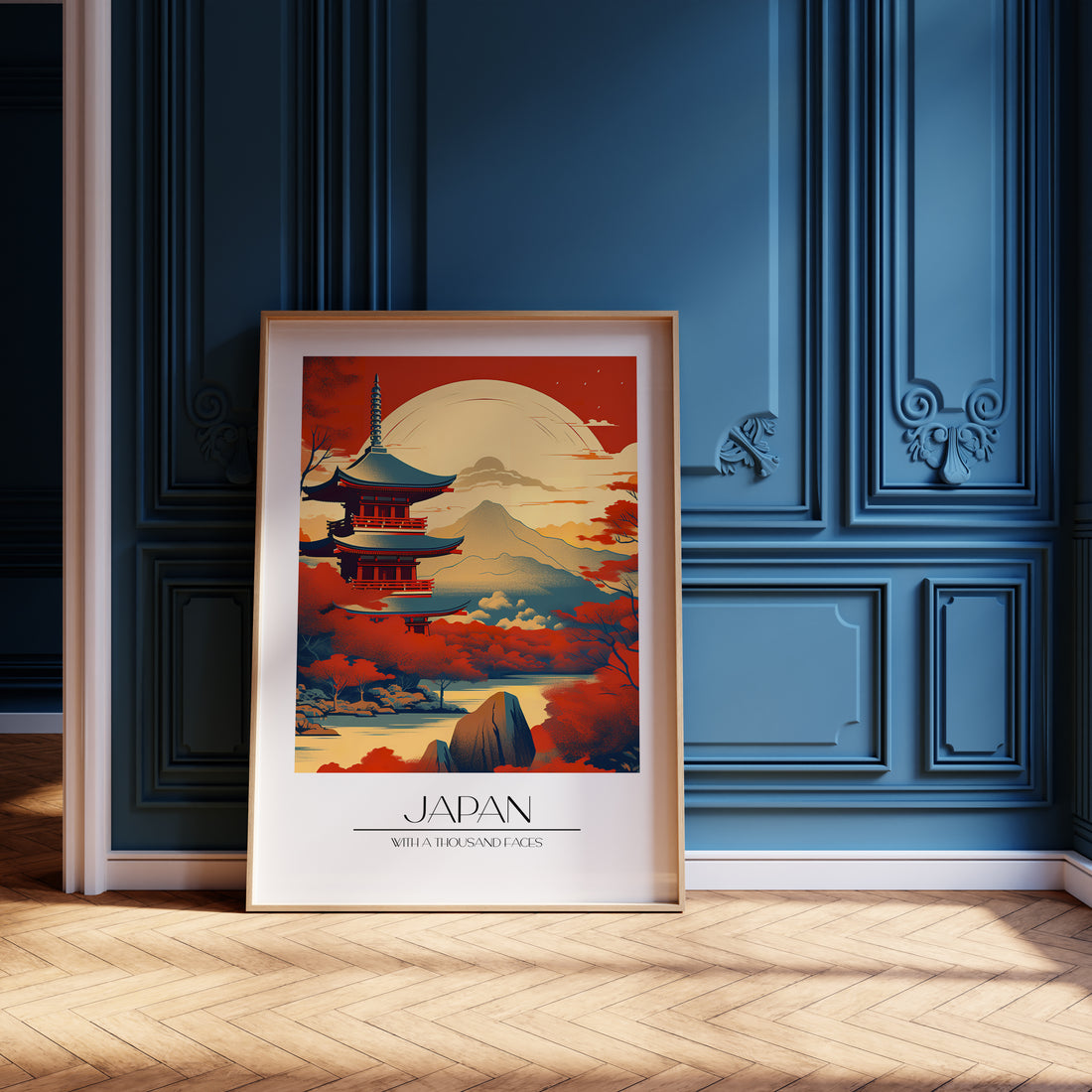 Crimson Pagoda Sunset, 50x70cm Framed Poster With Black Frame