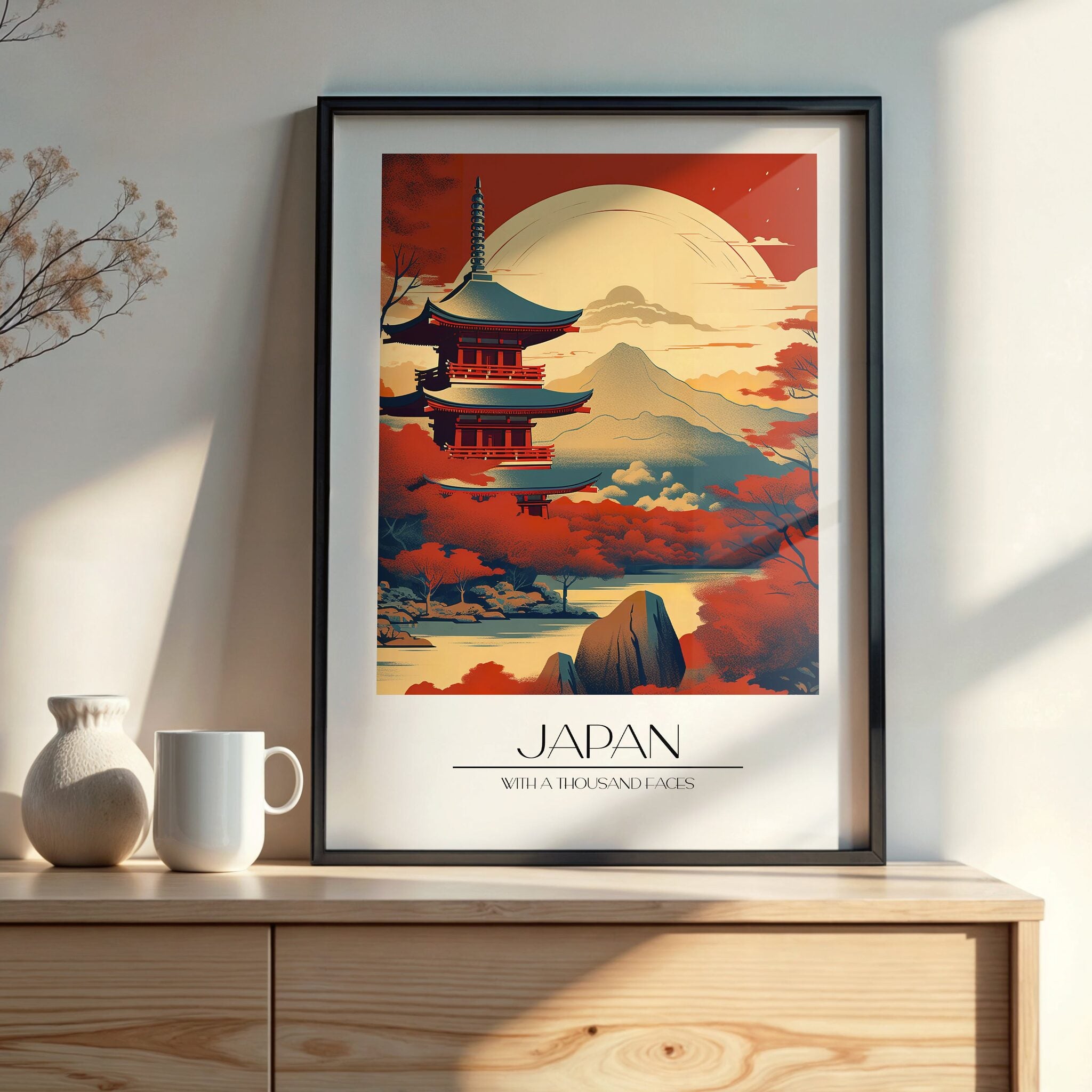 Design Concept No. 22 for Crimson Pagoda Sunset Modern Poster Art