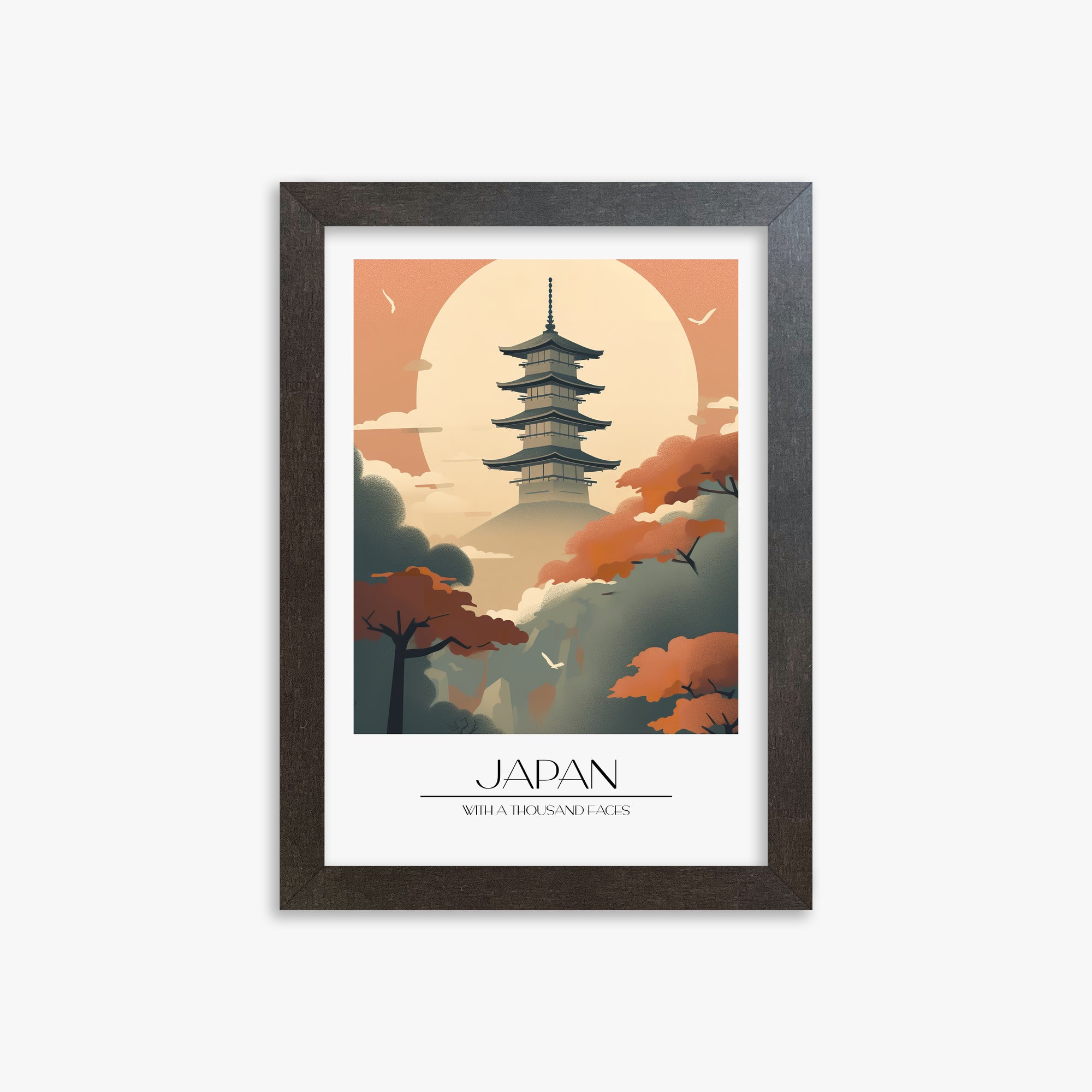 Misty Pagoda Silhouette, 21x30cm Framed Poster With Espresso Frame