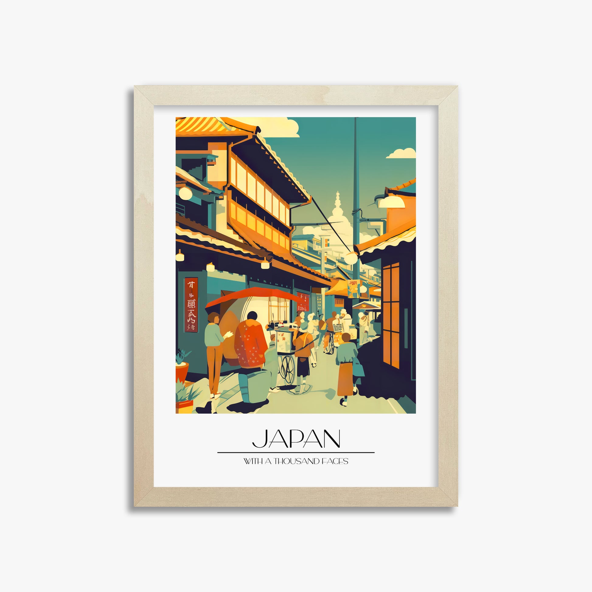 Market Lane Stroll, 30x40cm Framed Poster With Lime Wood Frame