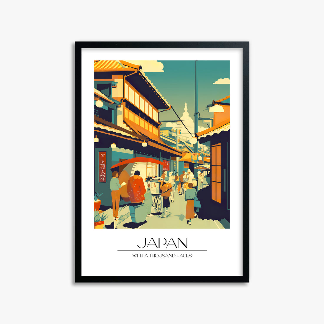 Market Lane Stroll, 50x70cm Framed Poster With Black Frame