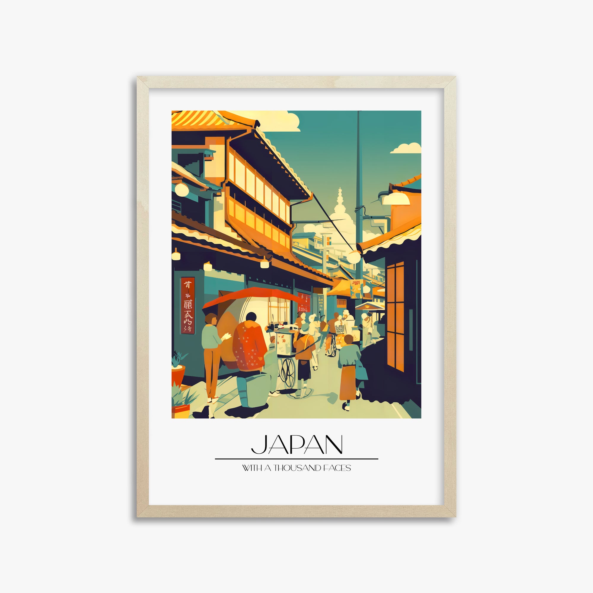 Market Lane Stroll, 50x70cm Framed Poster With Lime Wood Frame