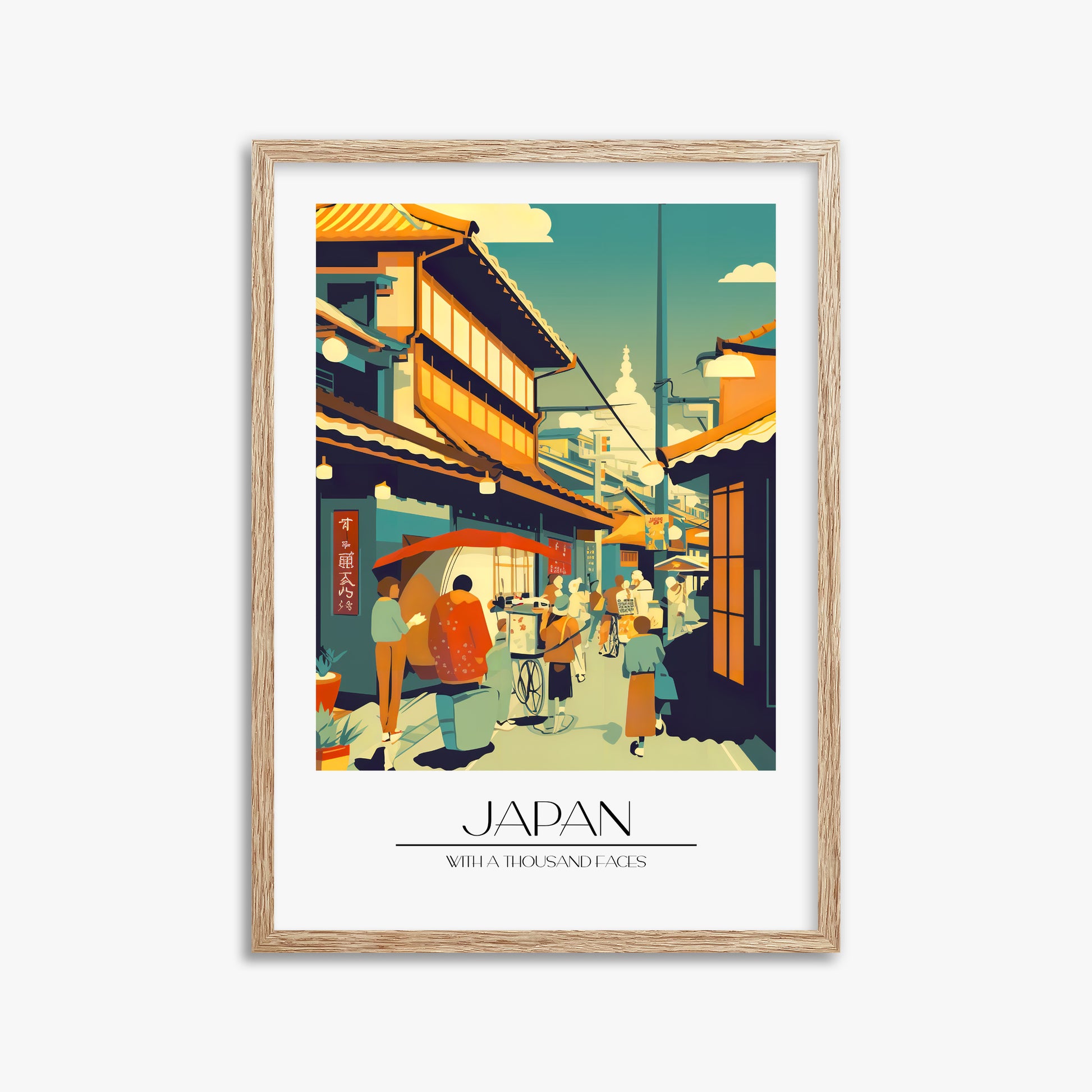 Market Lane Stroll, 50x70cm Framed Poster With Raw Oak Frame