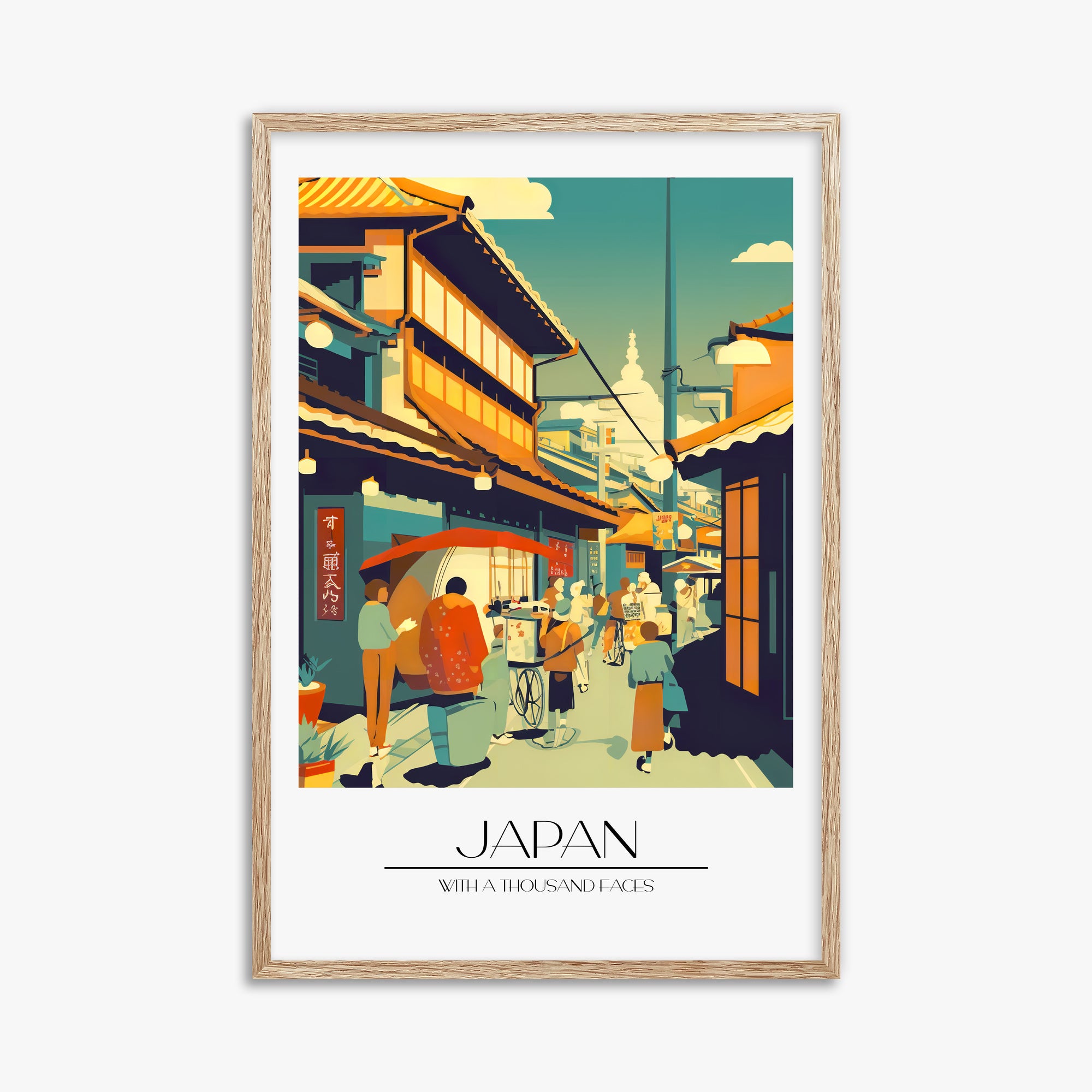 Market Lane Stroll, 61x91cm Framed Poster With Raw Oak Frame