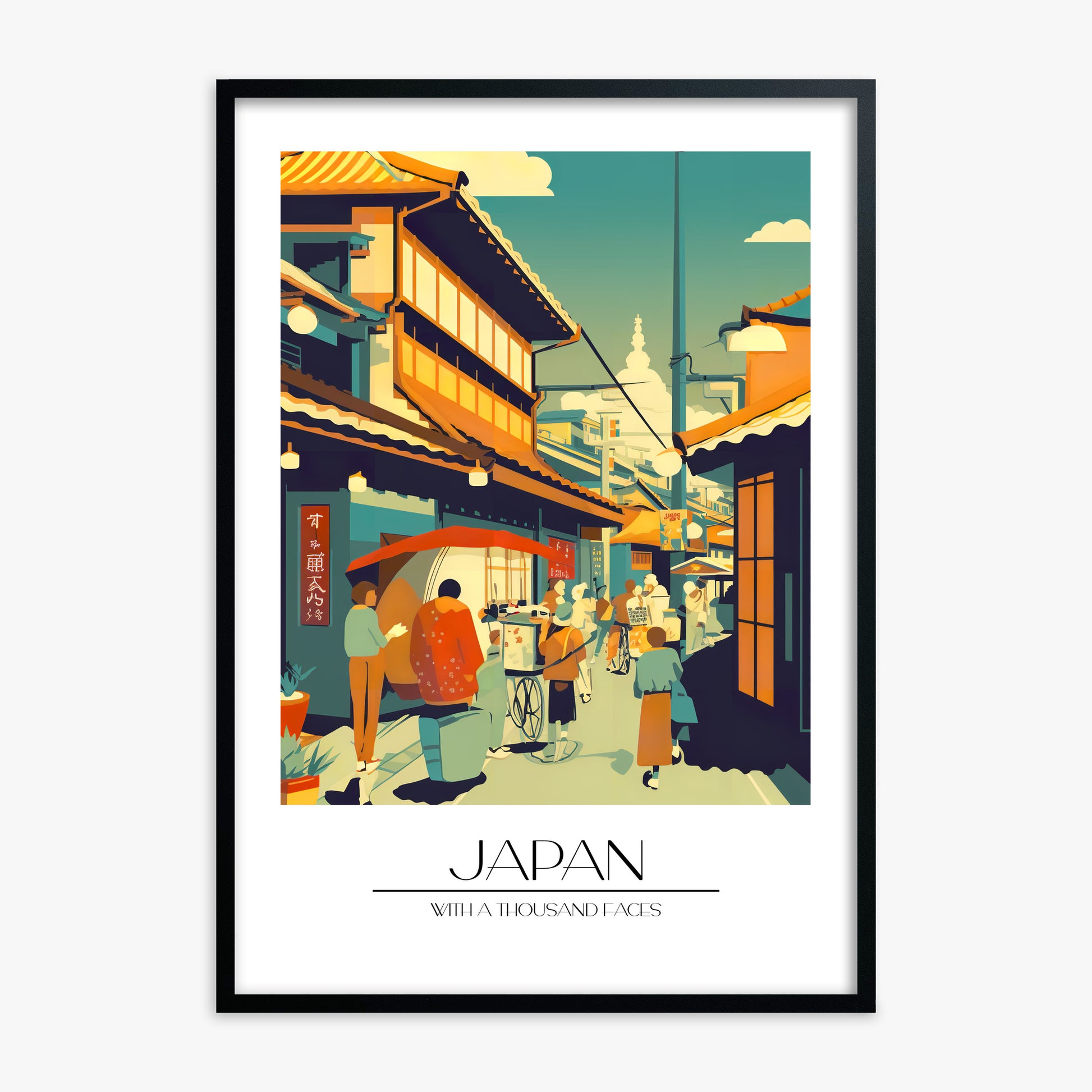 Market Lane Stroll, Black Framed Poster With Black Frame
