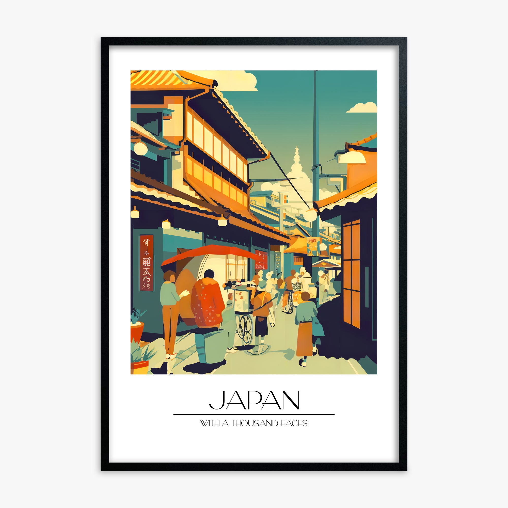 Market Lane Stroll, Black Framed Poster With Black Frame