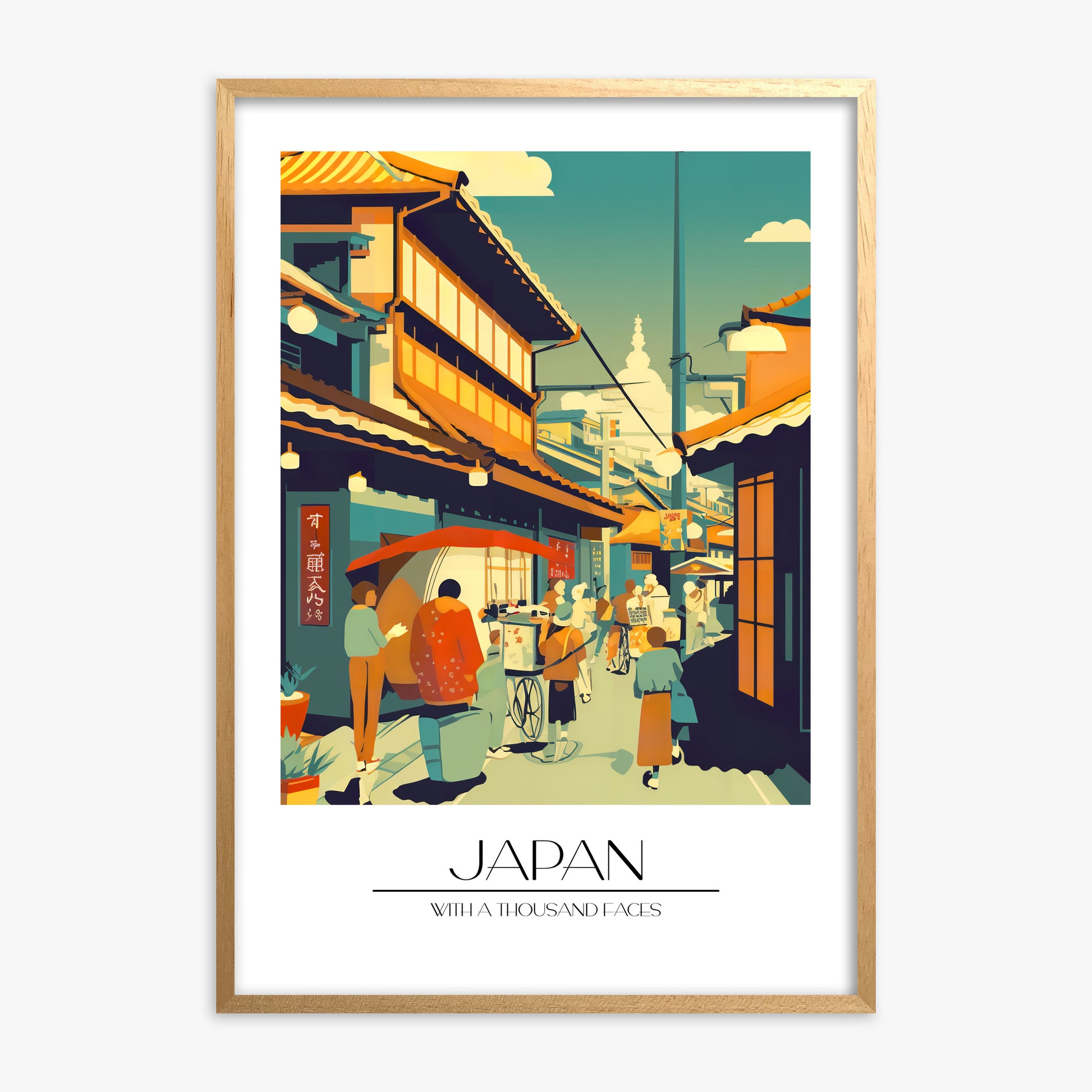 Market Lane Stroll, Oak Framed Poster With Oak Frame