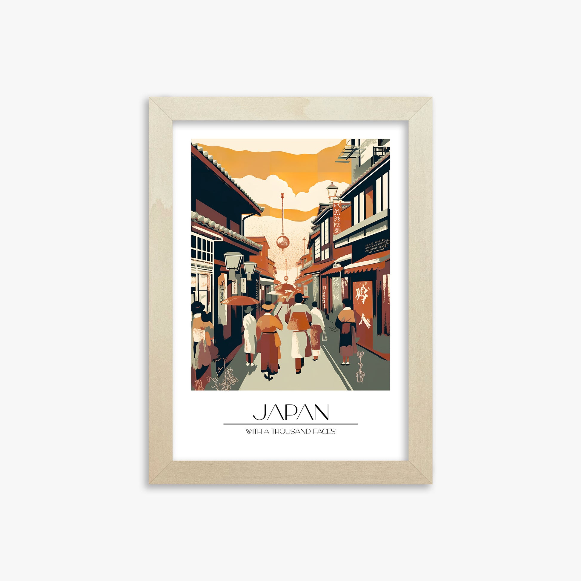 Kyoto Twilight Stroll, 21x30cm Framed Poster With Lime Wood Frame