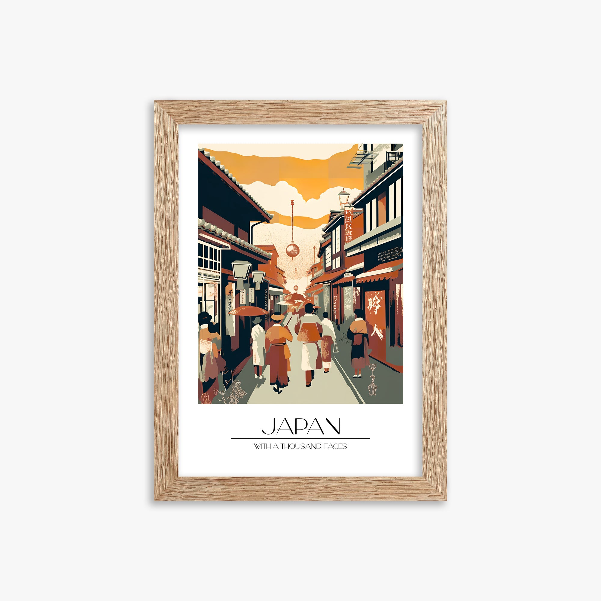 Kyoto Twilight Stroll, 21x30cm Framed Poster With Raw Oak Frame
