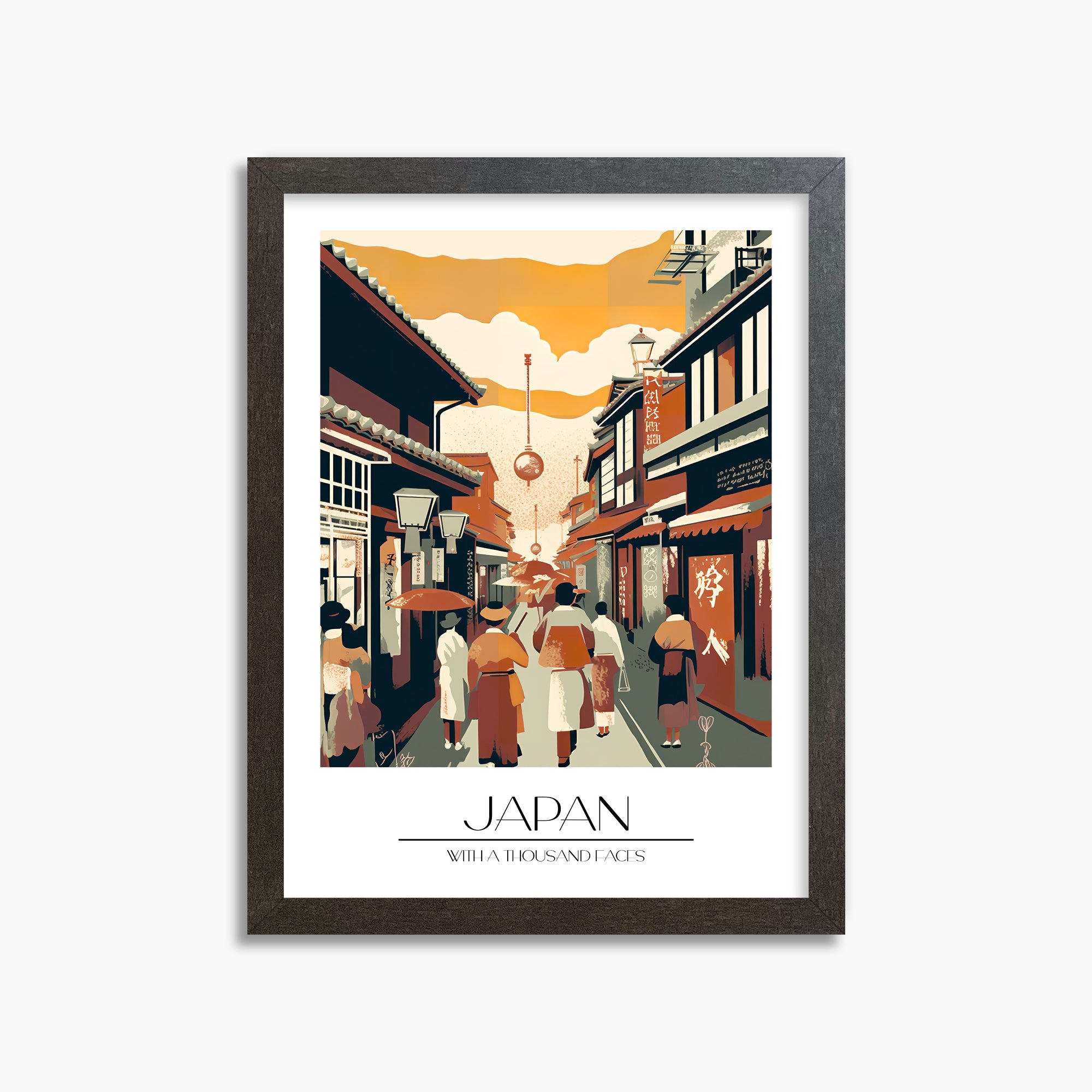 Kyoto Twilight Stroll, 30x40cm Framed Poster With Espresso Frame