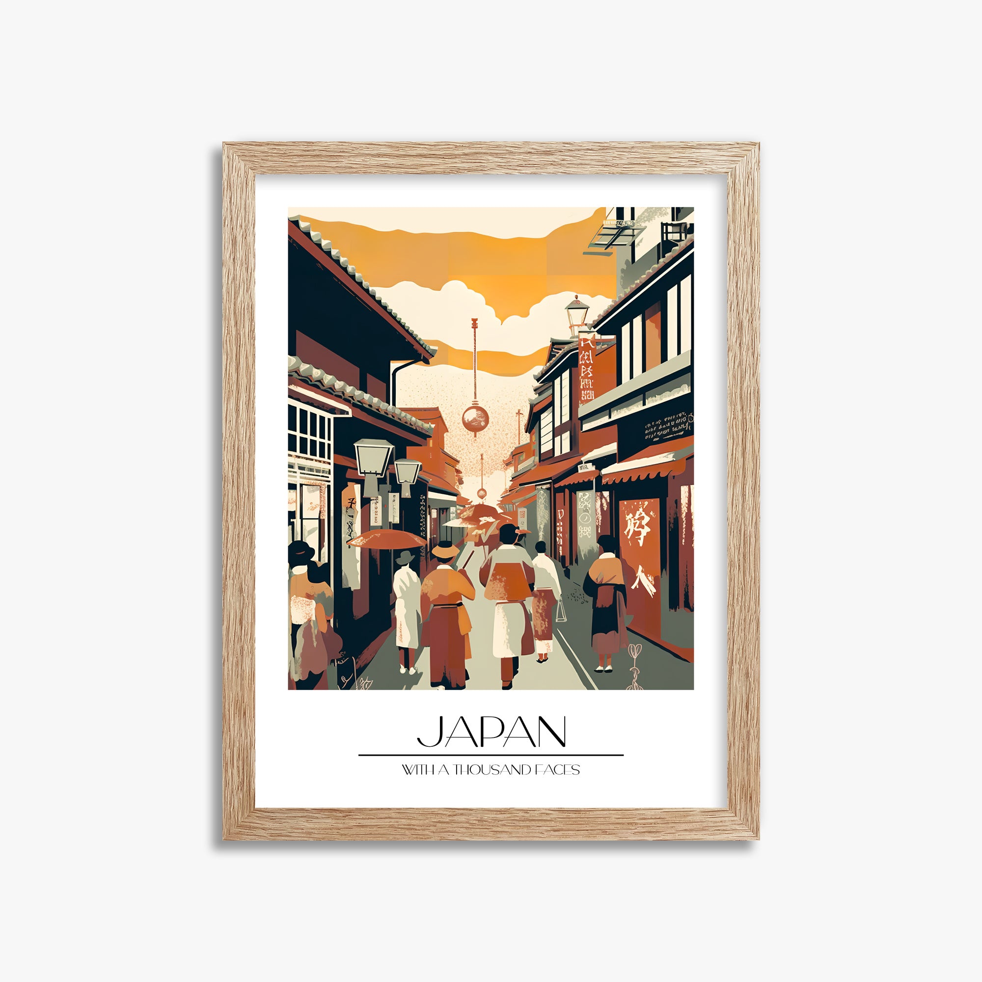 Kyoto Twilight Stroll, 30x40cm Framed Poster With Raw Oak Frame
