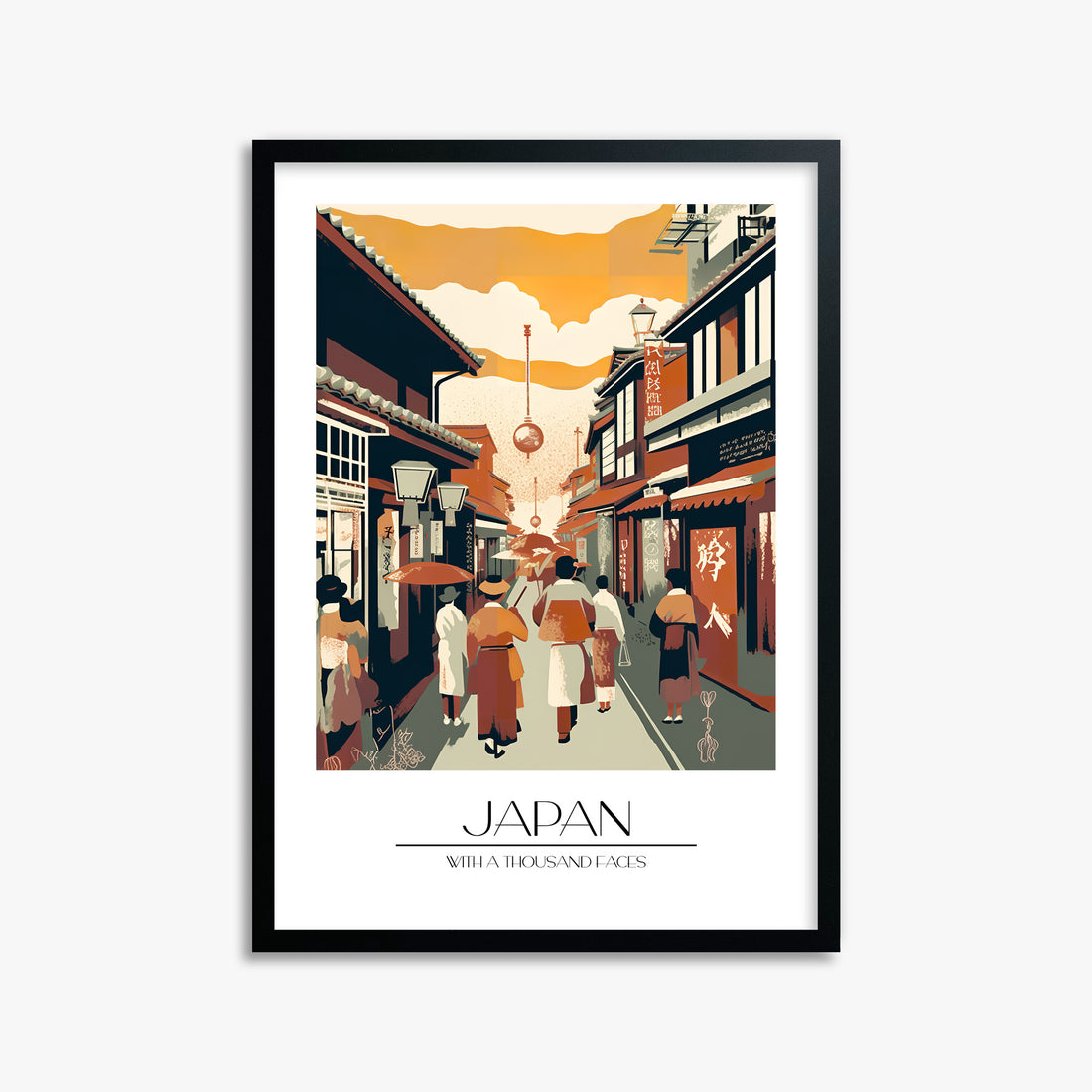 Kyoto Twilight Stroll, 50x70cm Framed Poster With Black Frame