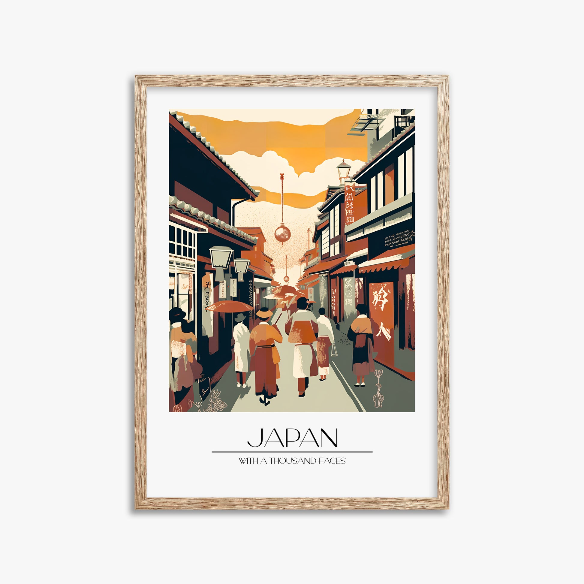 Kyoto Twilight Stroll, 50x70cm Framed Poster With Raw Oak Frame