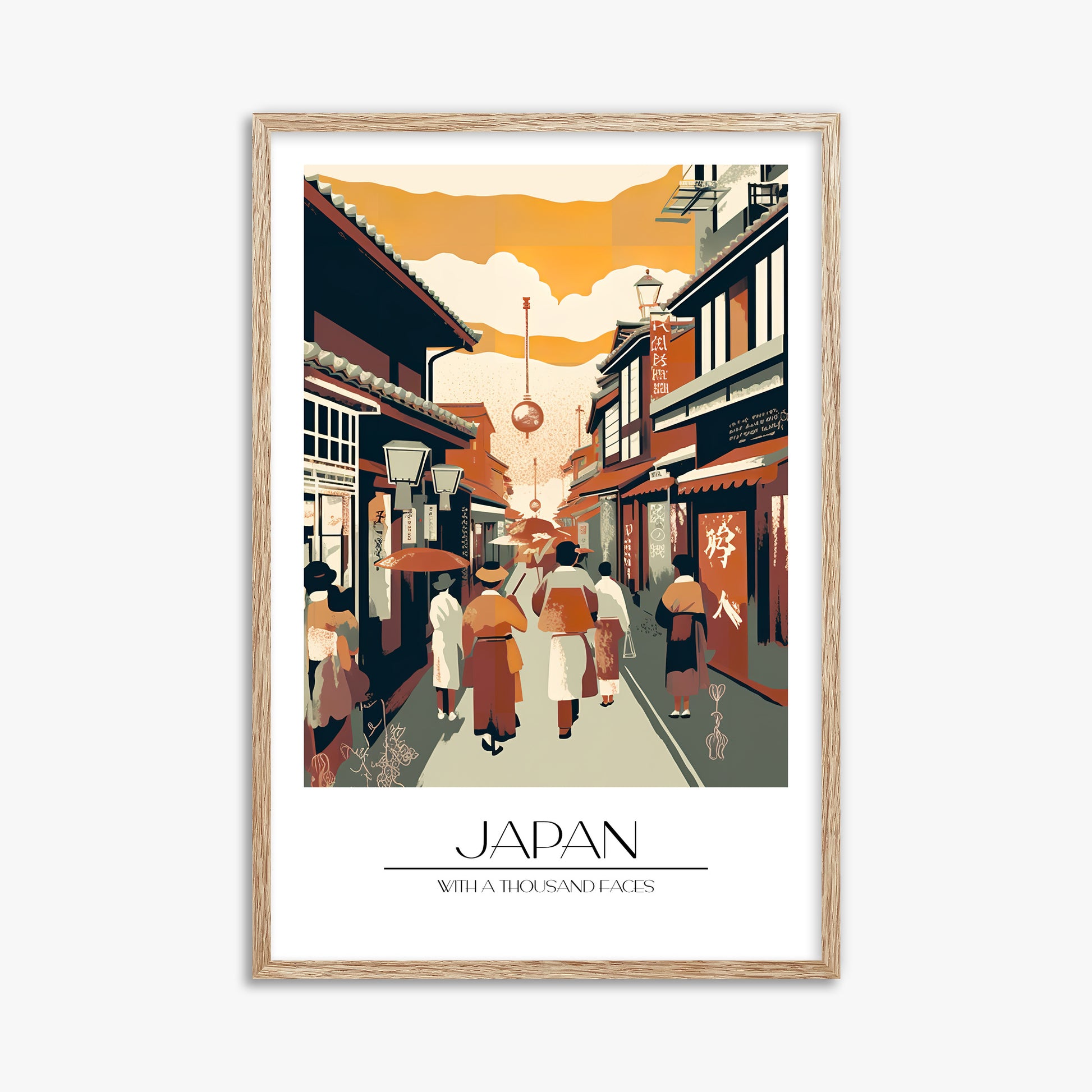 Kyoto Twilight Stroll, 61x91cm Framed Poster With Raw Oak Frame