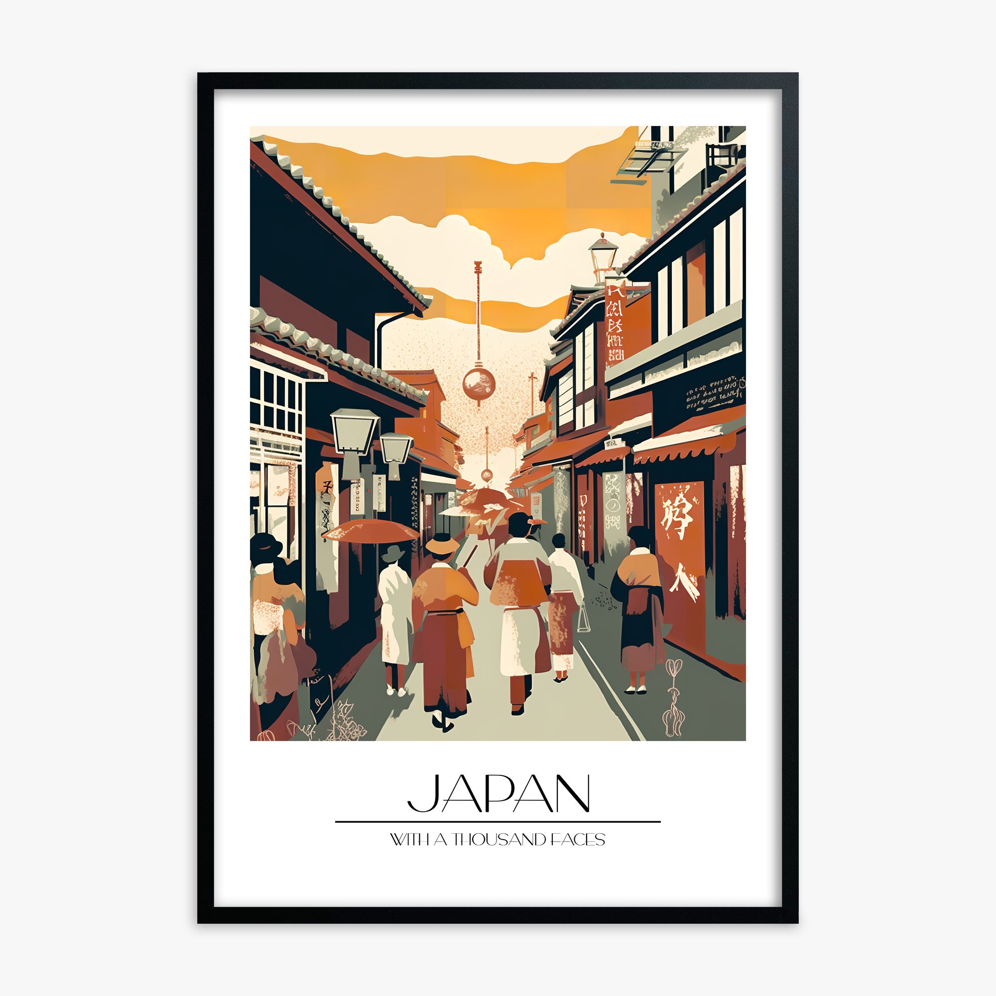 Kyoto Twilight Stroll, Black Framed Poster With Black Frame