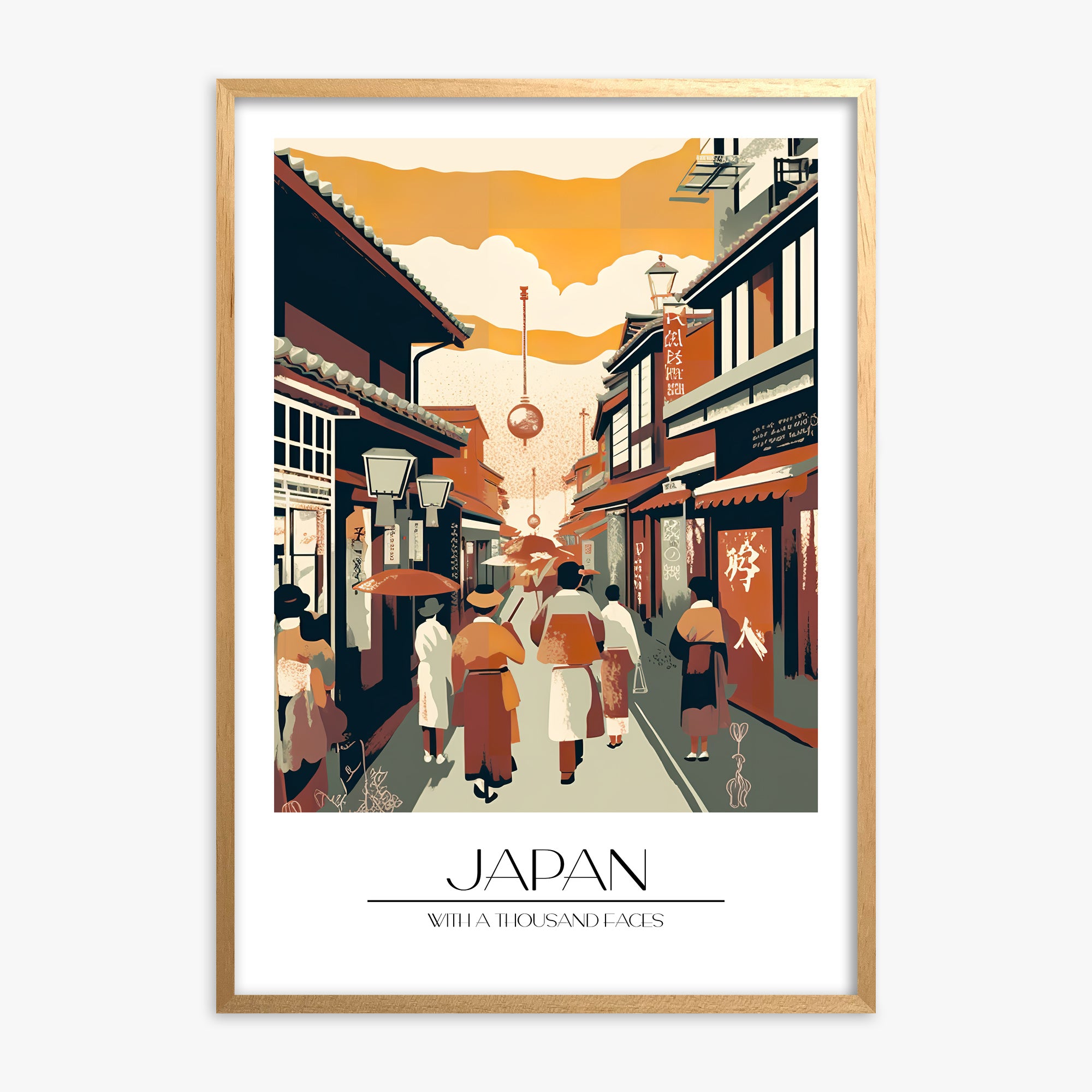 Kyoto Twilight Stroll, Oak Framed Poster With Oak Frame