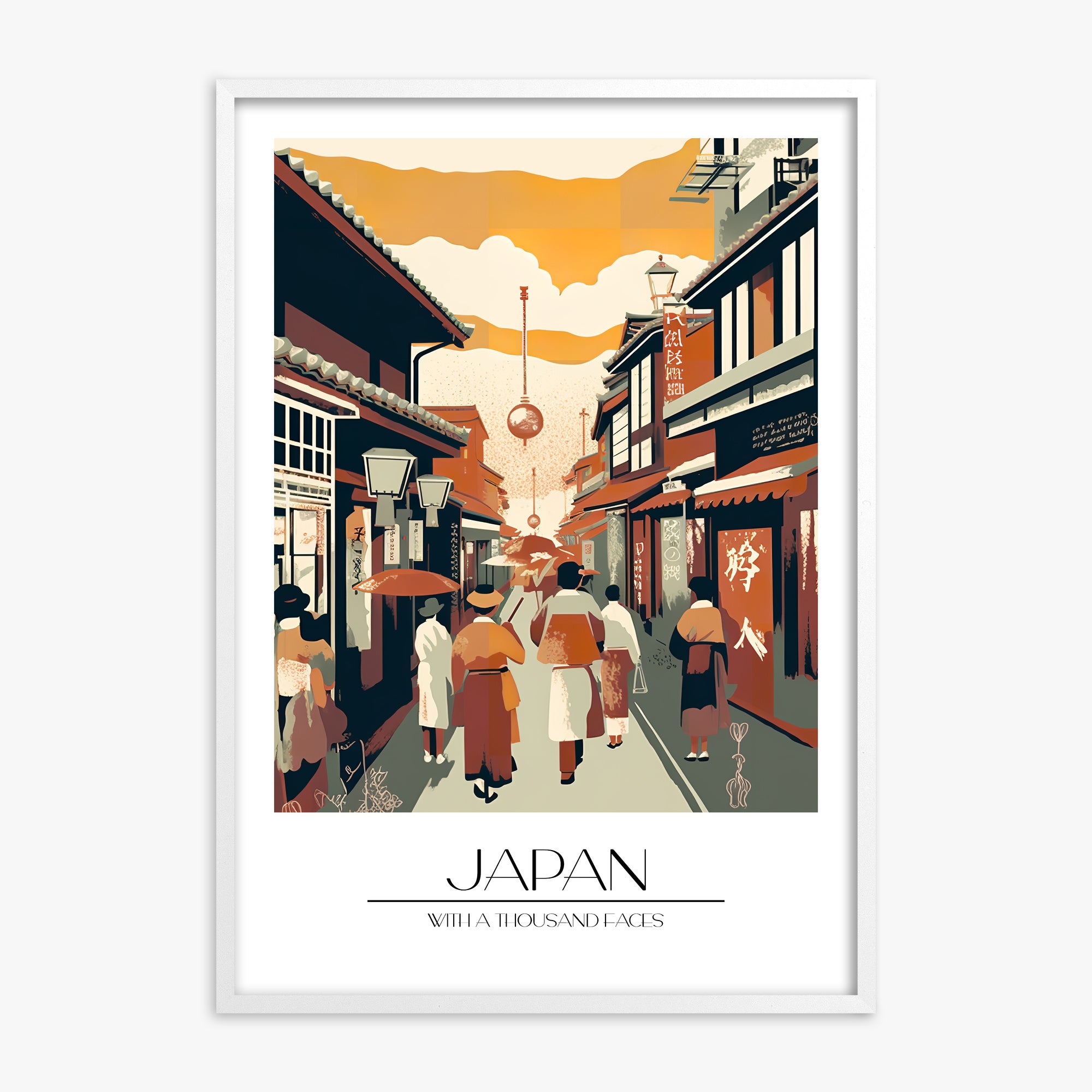 Kyoto Twilight Stroll, White Framed Poster With White Frame
