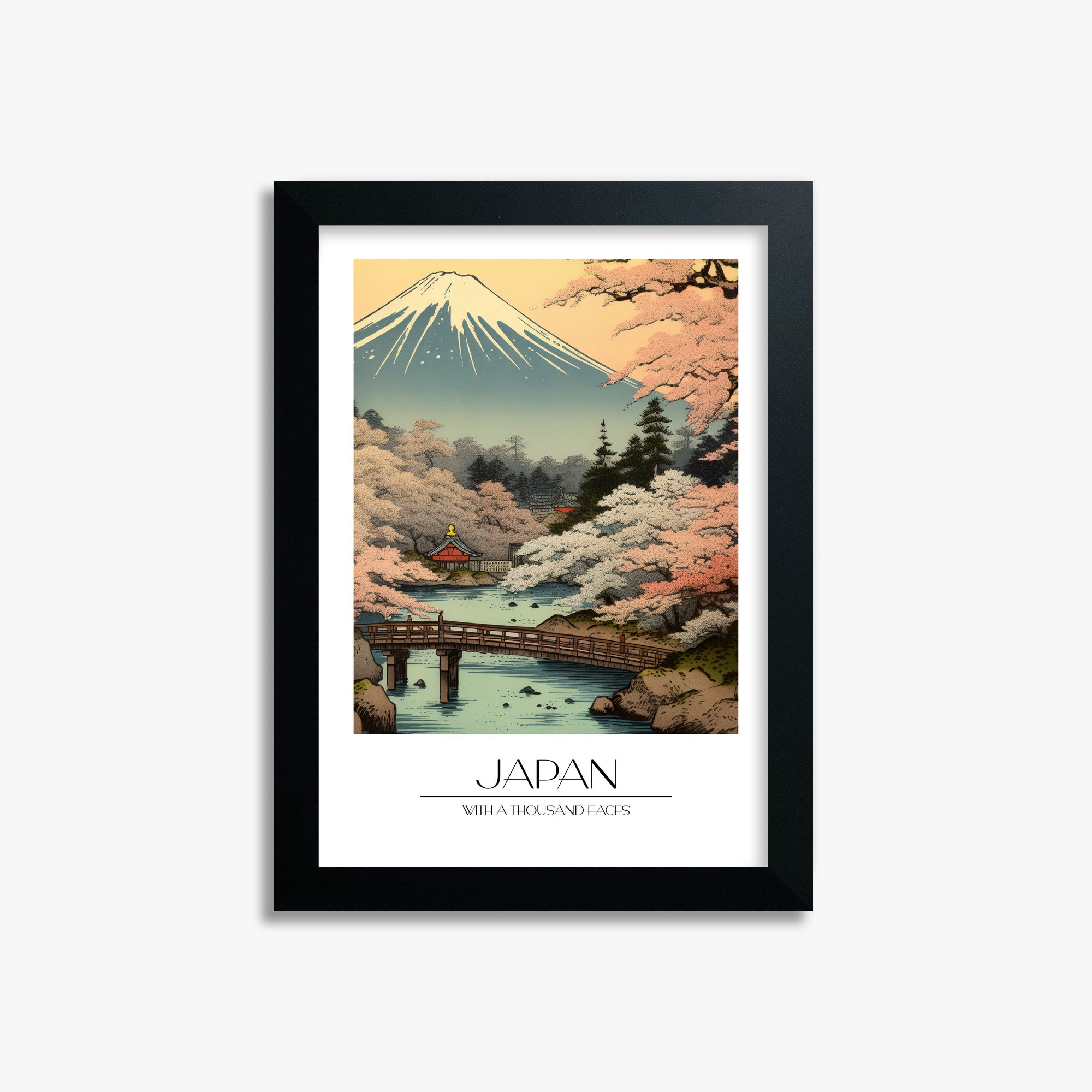 Serene Sakura Summit, 21x30cm Framed Poster With Black Frame
