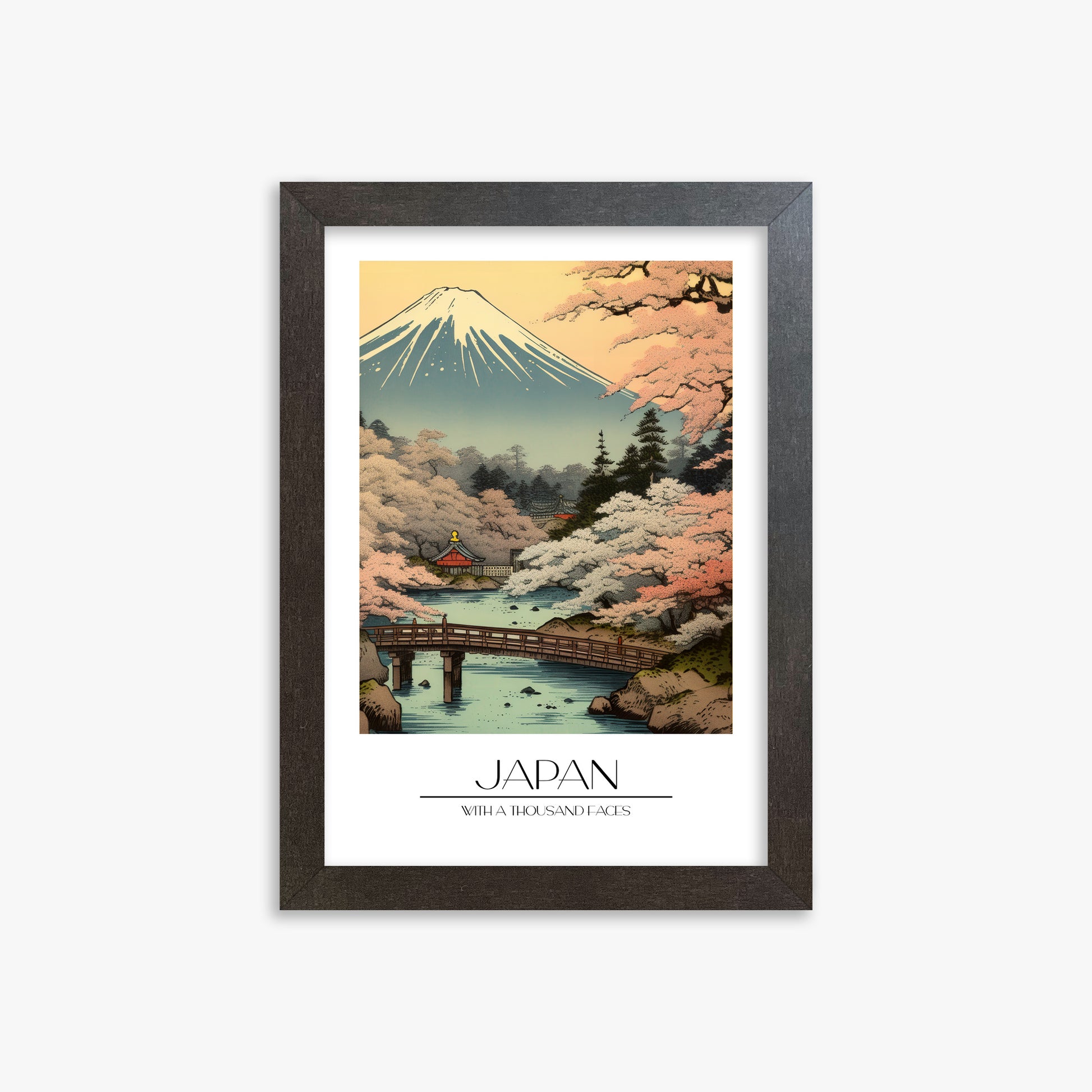 Serene Sakura Summit, 21x30cm Framed Poster With Espresso Frame