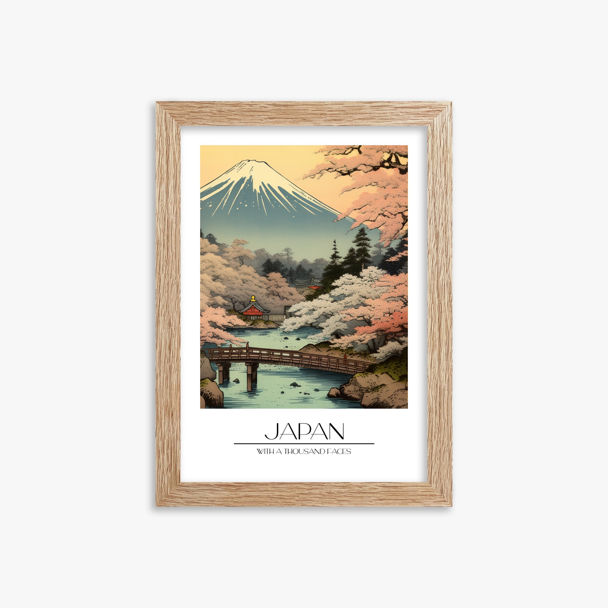 Serene Sakura Summit, 21x30cm Framed Poster With Raw Oak Frame