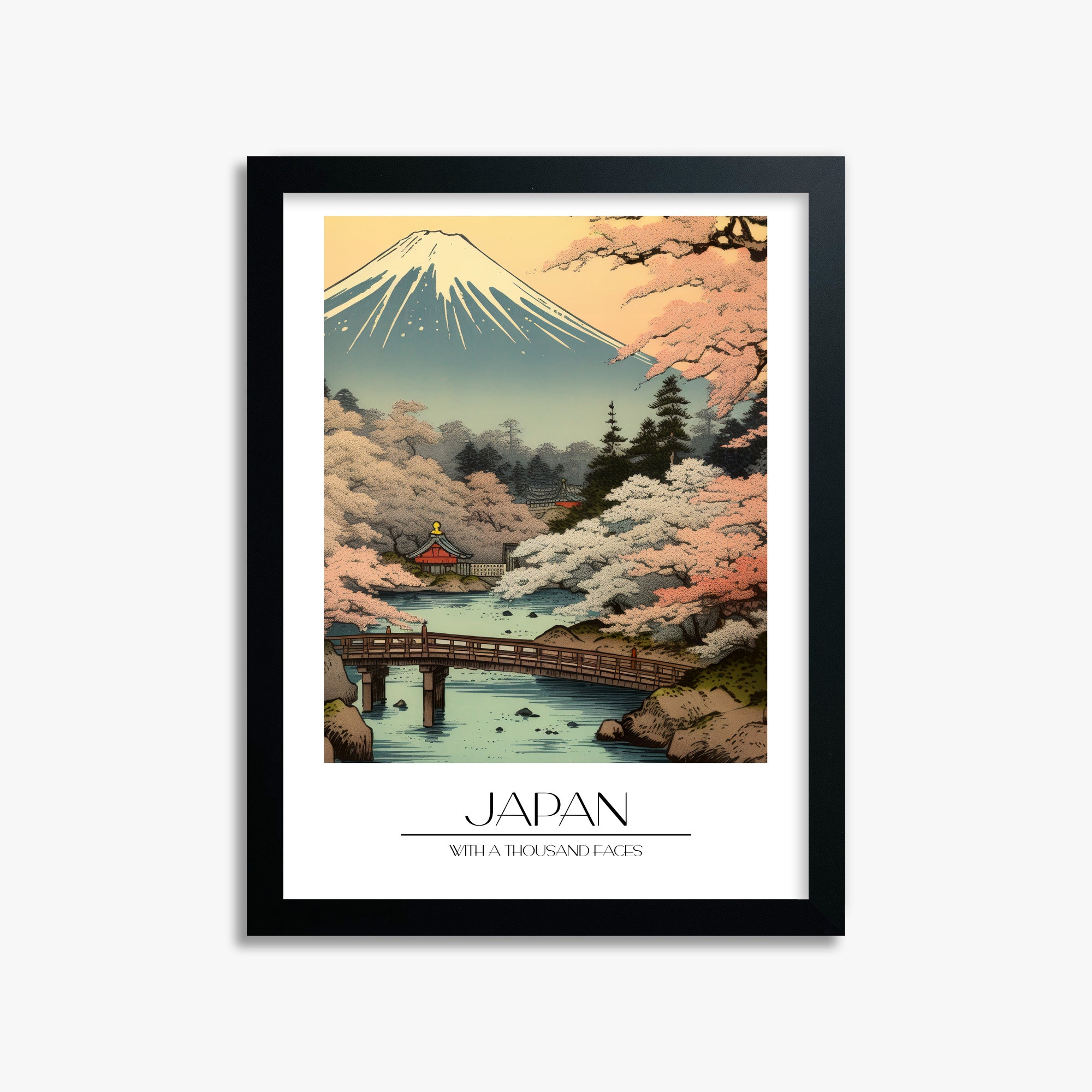 Serene Sakura Summit, 30x40cm Framed Poster With Black Frame