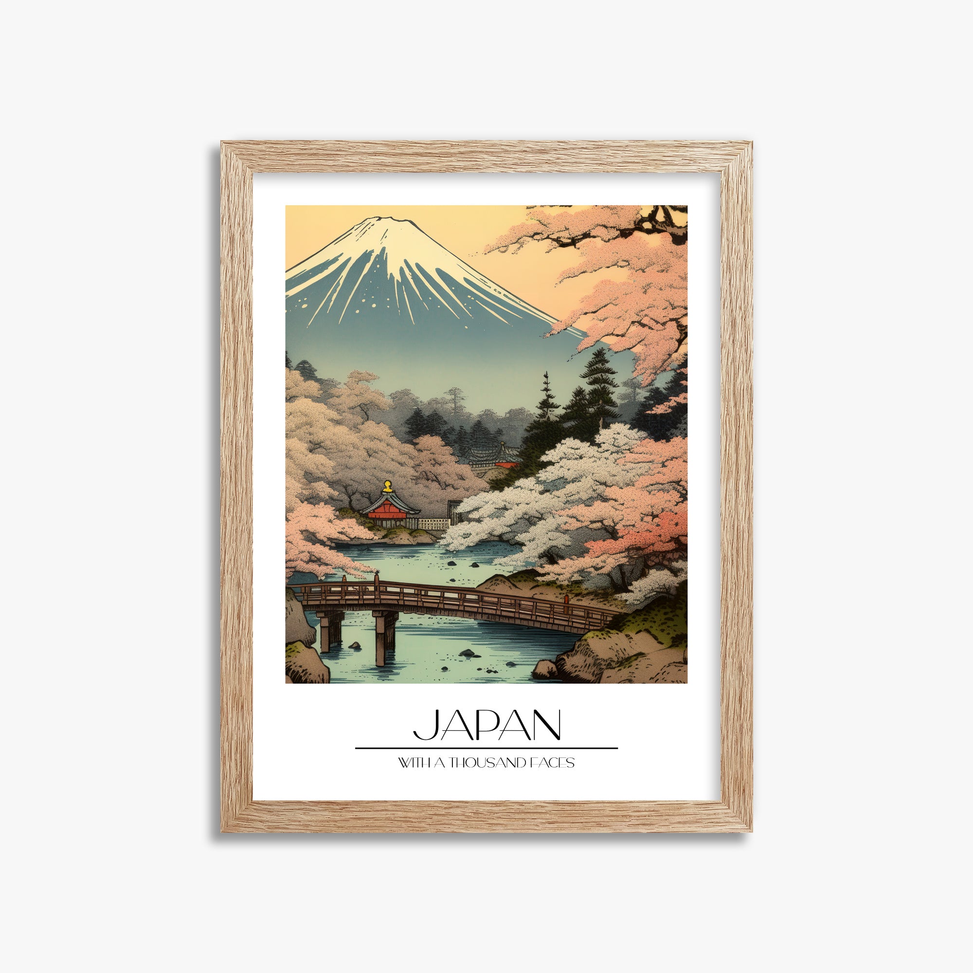 Serene Sakura Summit, 30x40cm Framed Poster With Raw Oak Frame