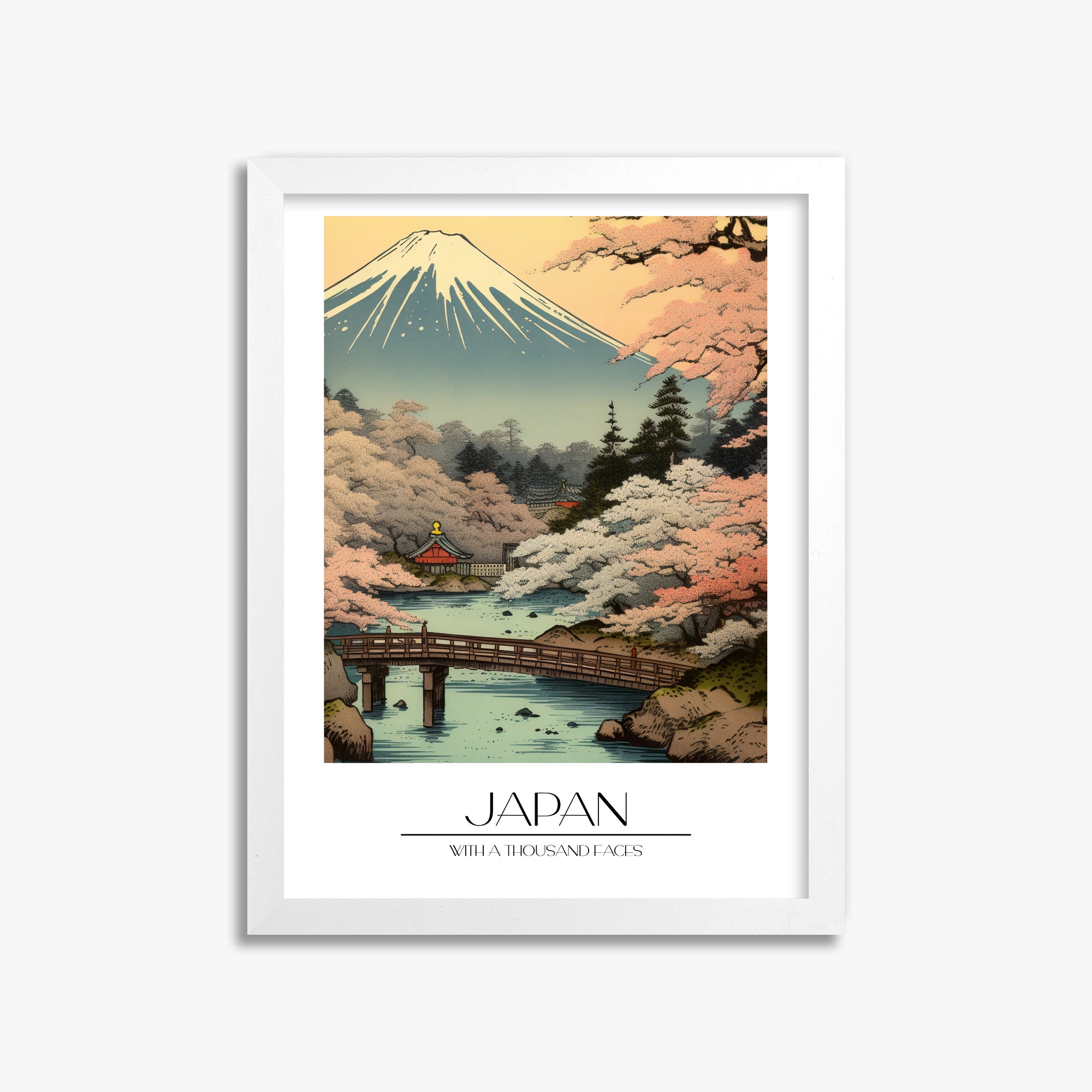 Serene Sakura Summit, 30x40cm Framed Poster With White Frame