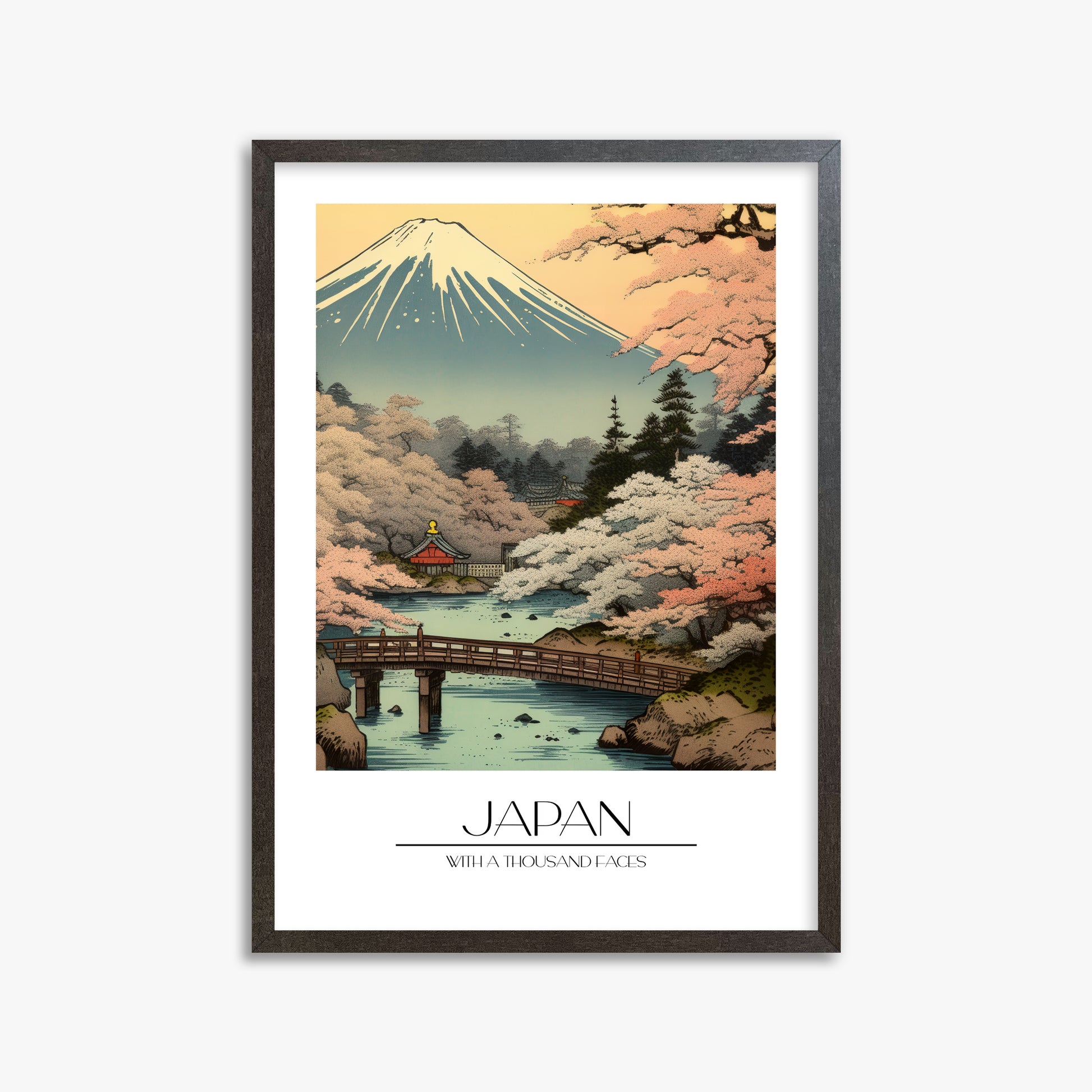 Serene Sakura Summit, 50x70cm Framed Poster With Espresso Frame