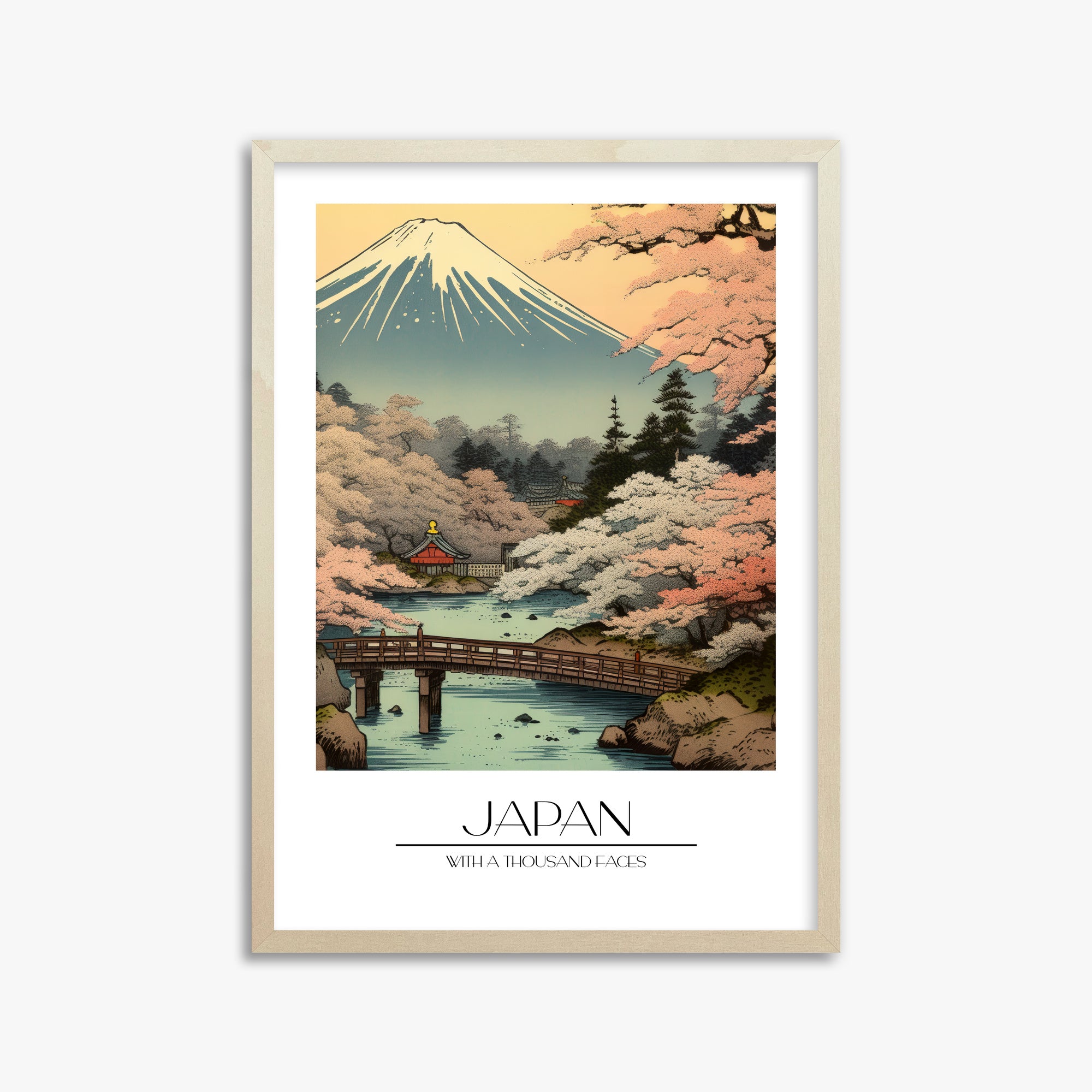 Serene Sakura Summit, 50x70cm Framed Poster With Lime Wood Frame
