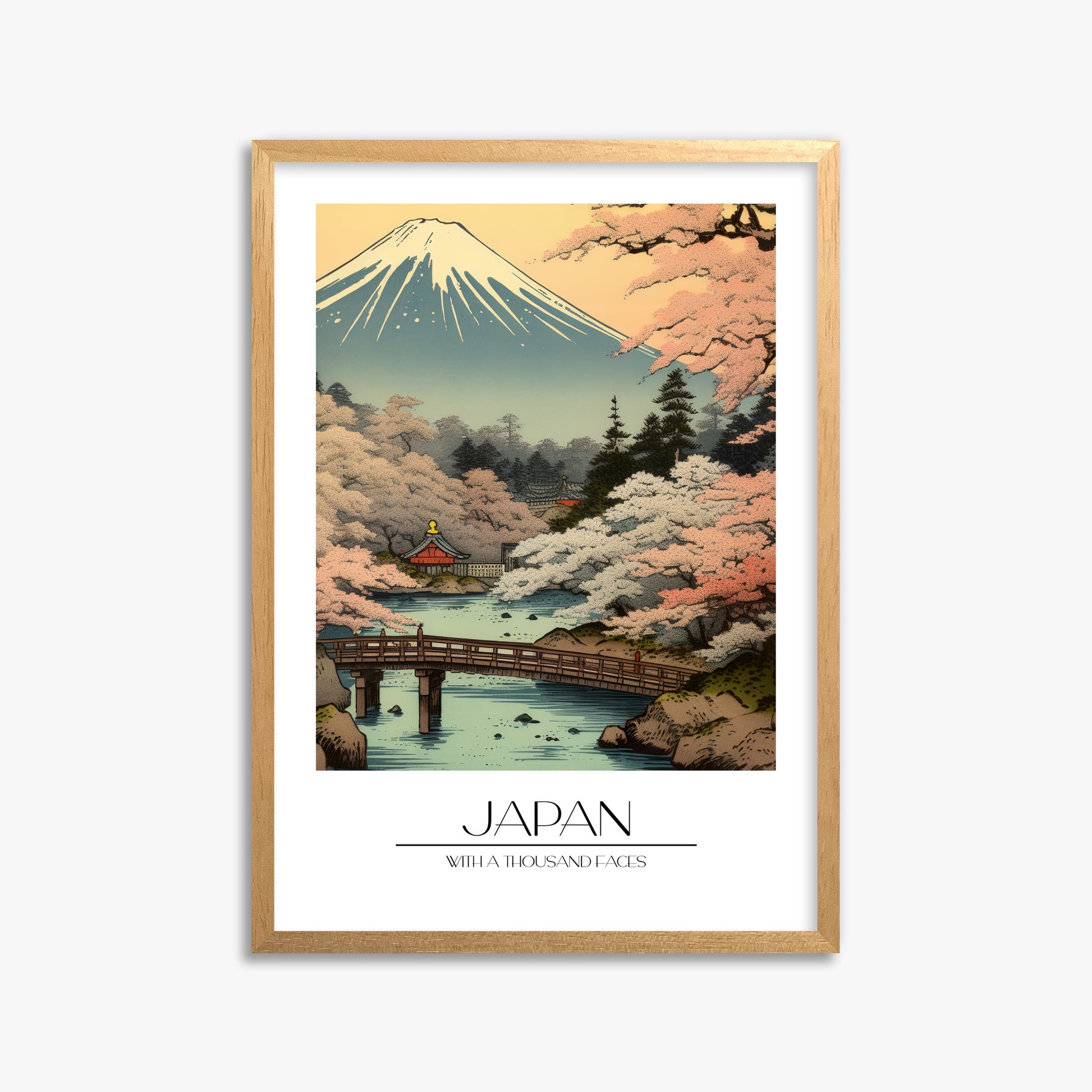 Serene Sakura Summit, 50x70cm Framed Poster With Oak Frame