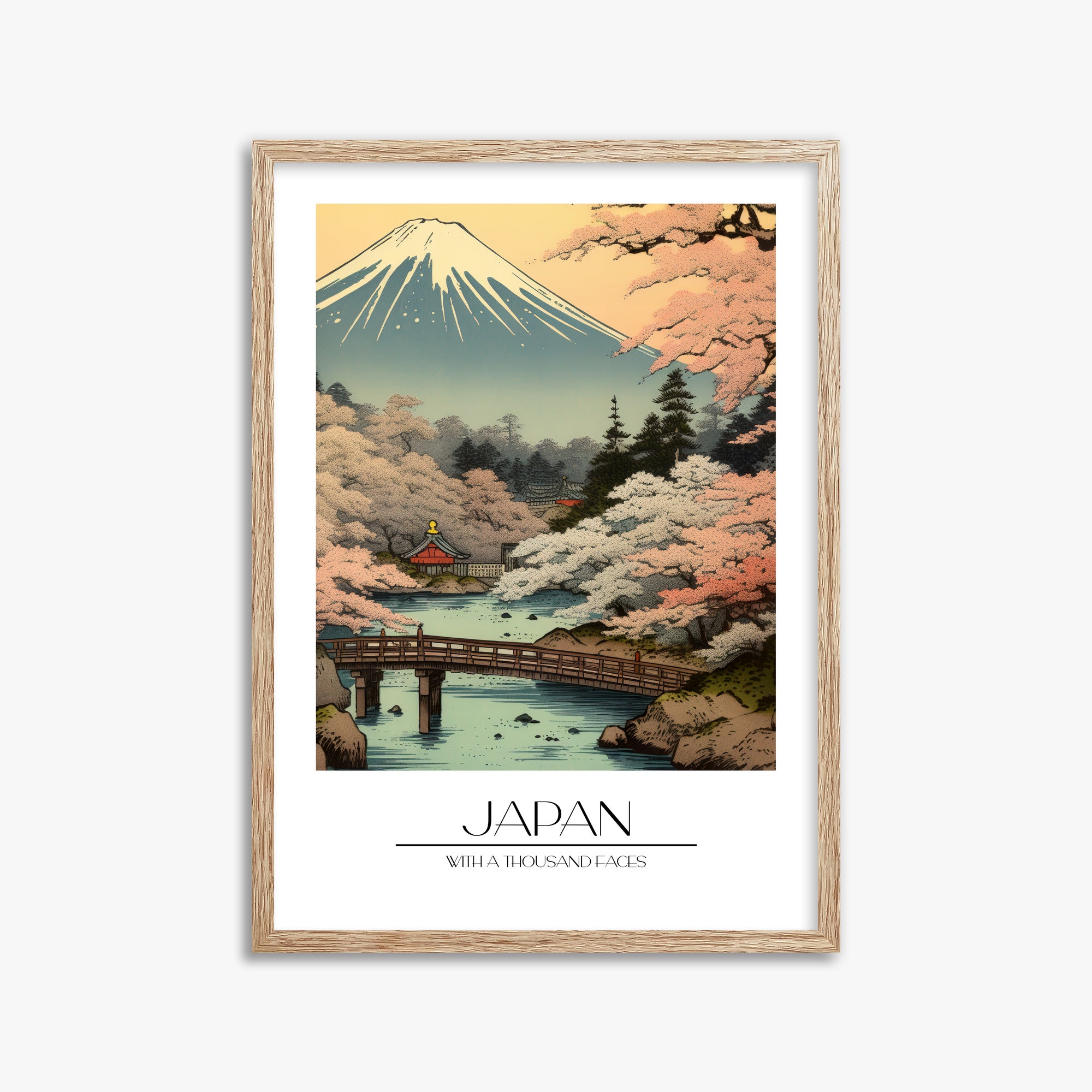 Serene Sakura Summit, 50x70cm Framed Poster With Raw Oak Frame