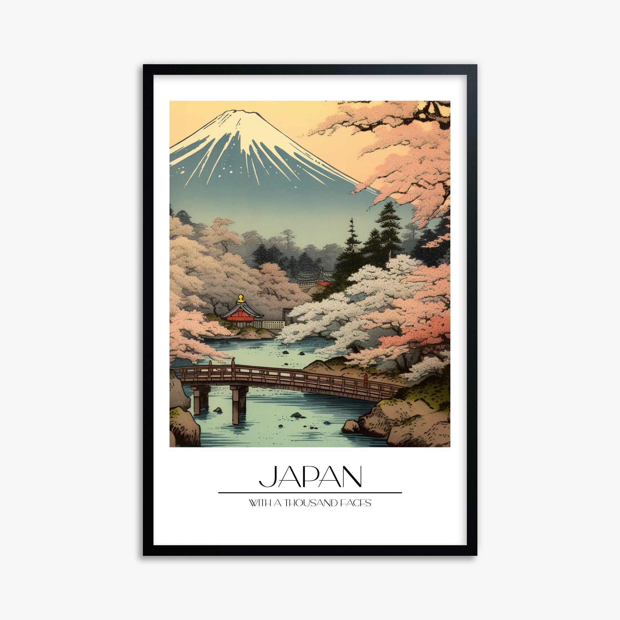 Serene Sakura Summit, 61x91cm Framed Poster With Black Frame
