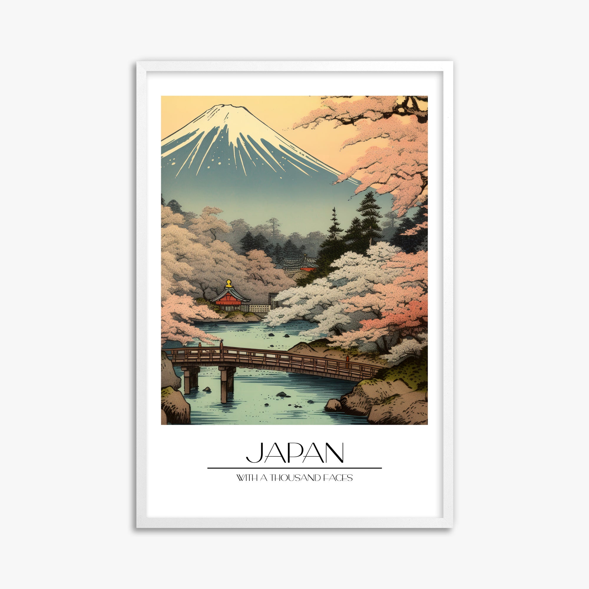 Serene Sakura Summit, 61x91cm Framed Poster With White Frame