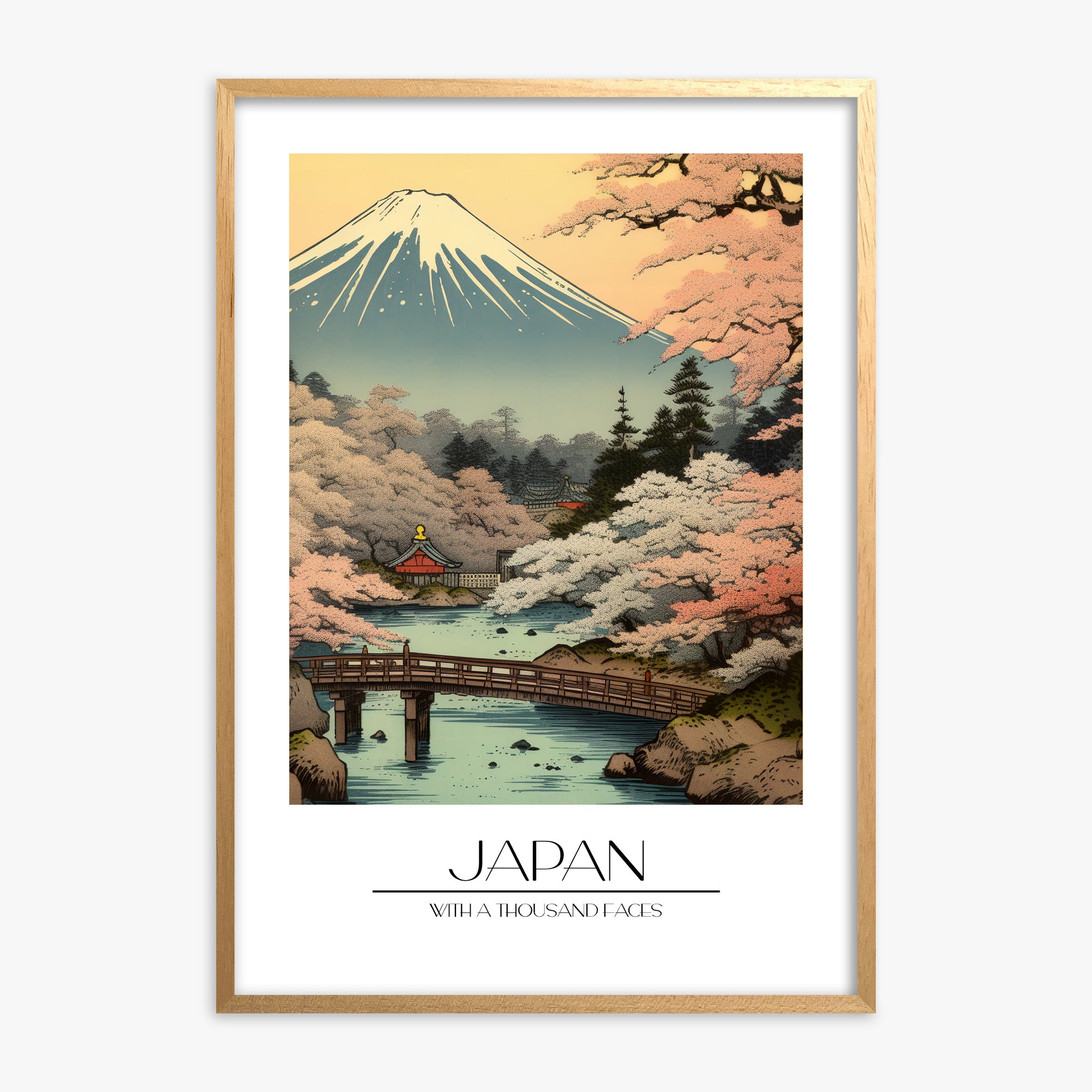 Serene Sakura Summit, Oak Framed Poster With Oak Frame