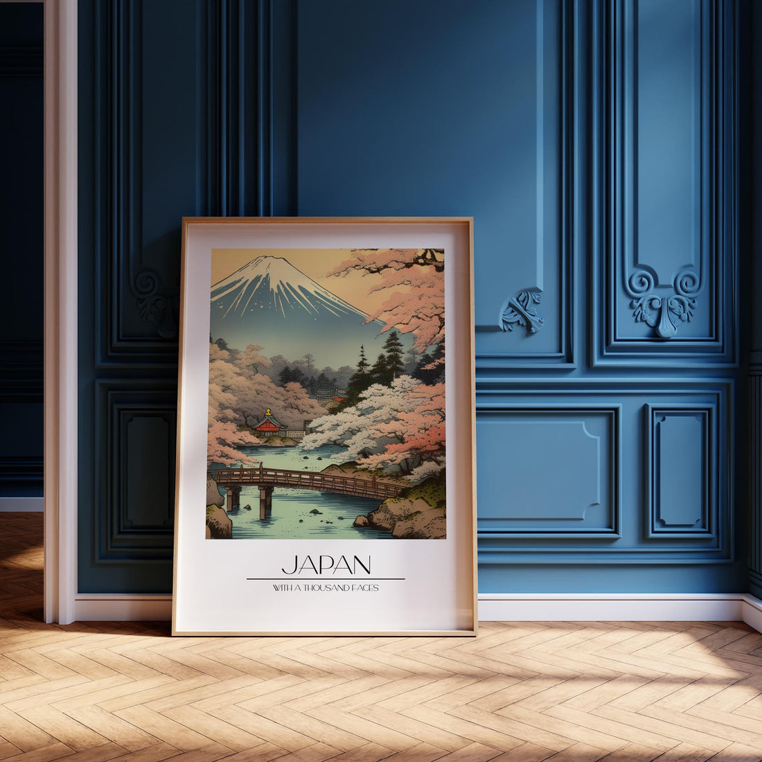 Serene Sakura Summit, 50x70cm Framed Poster With Black Frame