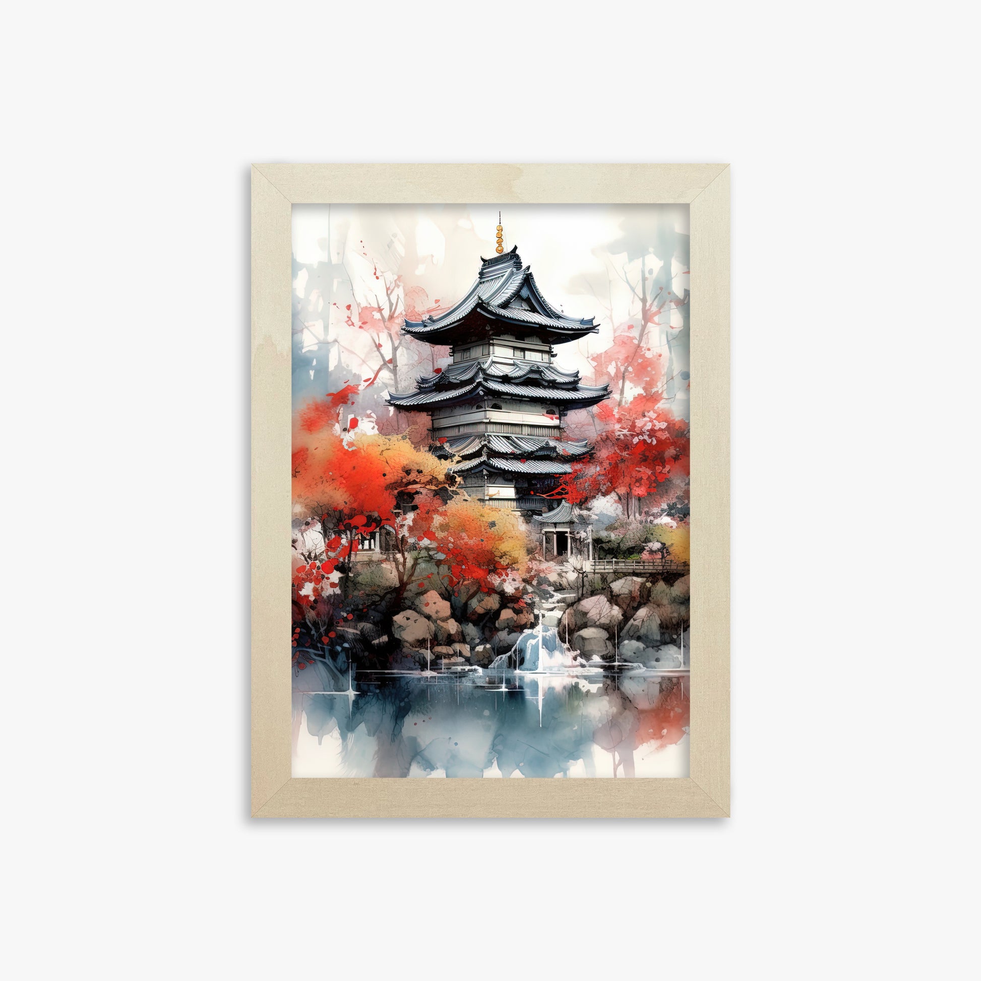 Autumn Serenity Pagoda, 21x30cm Framed Poster With Lime Wood Frame