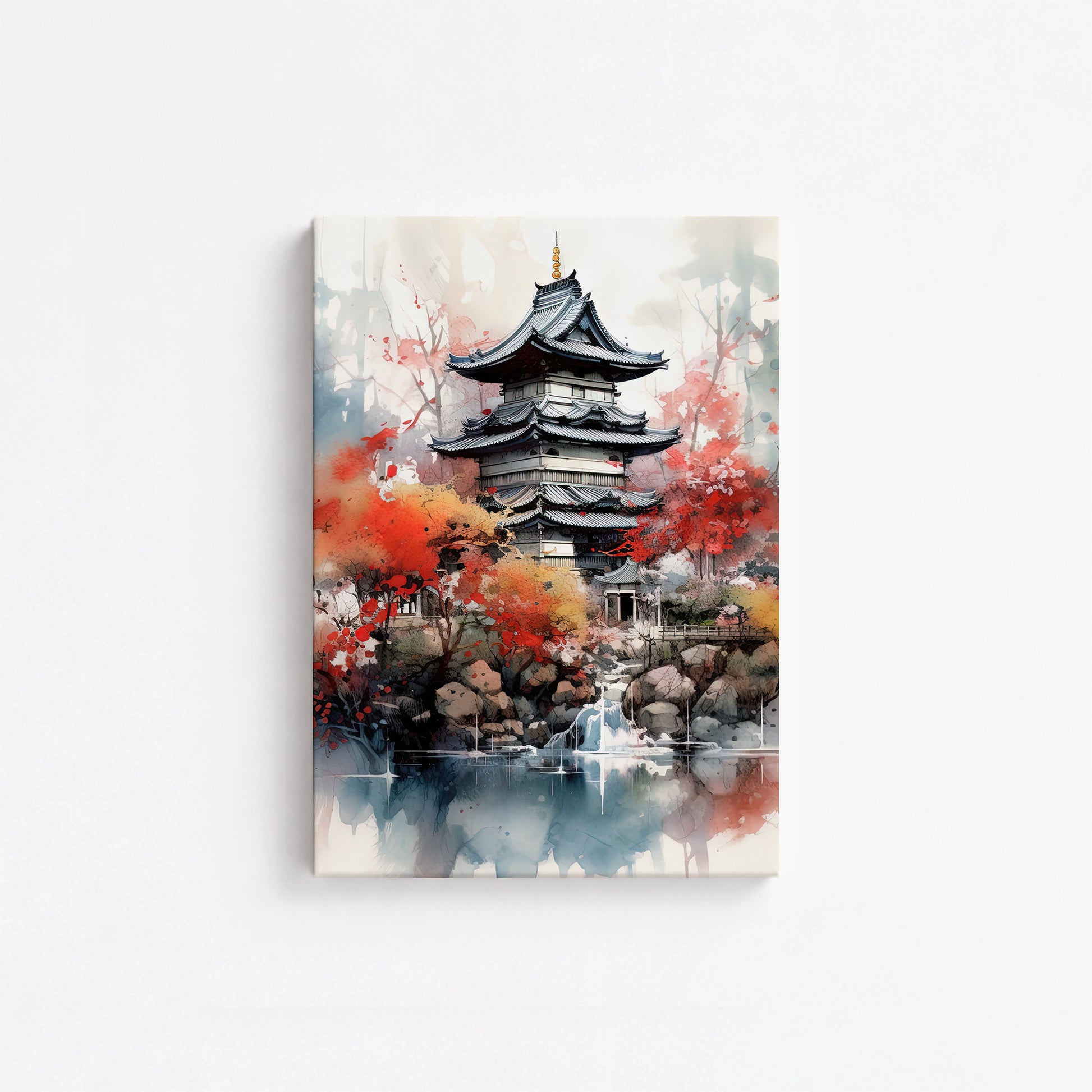 Autumn Serenity Pagoda, 21x30cm Satin Canvas Poster