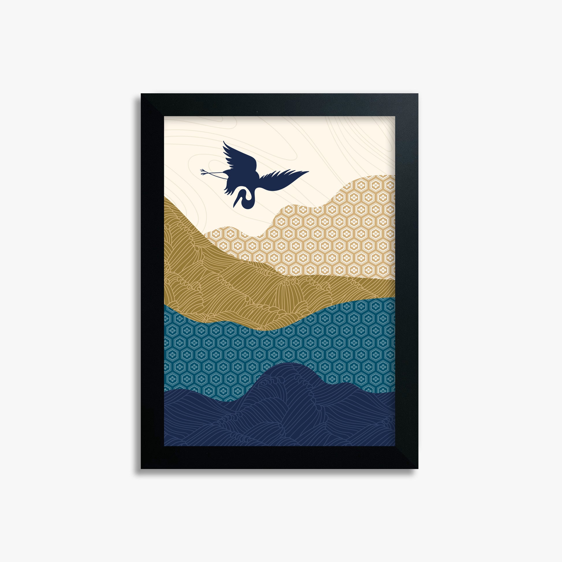 Soaring Crane Harmony, 21x30cm Framed Poster With Black Frame
