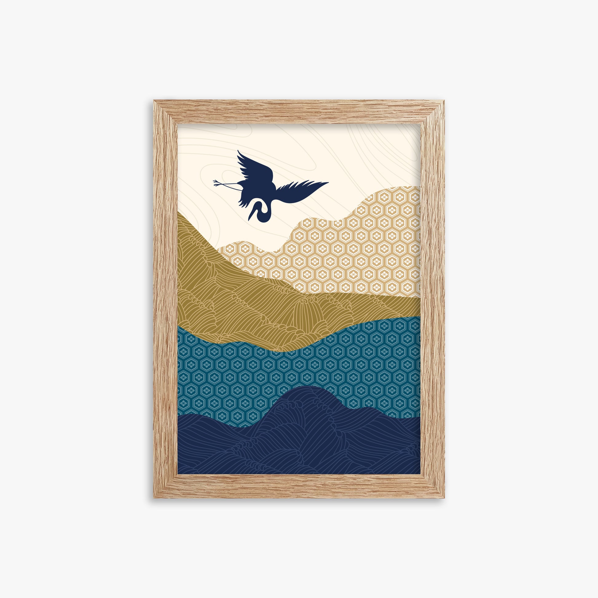 Soaring Crane Harmony, 21x30cm Framed Poster With Raw Oak Frame
