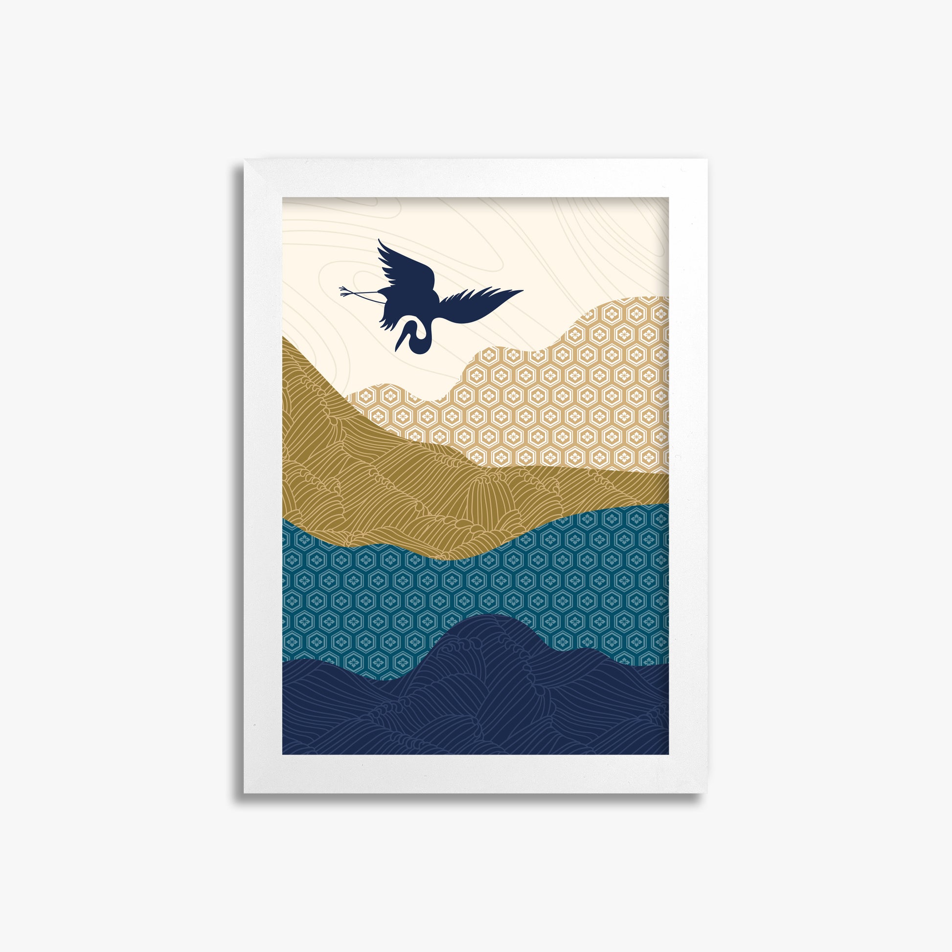 Soaring Crane Harmony, 21x30cm Framed Poster With White Frame