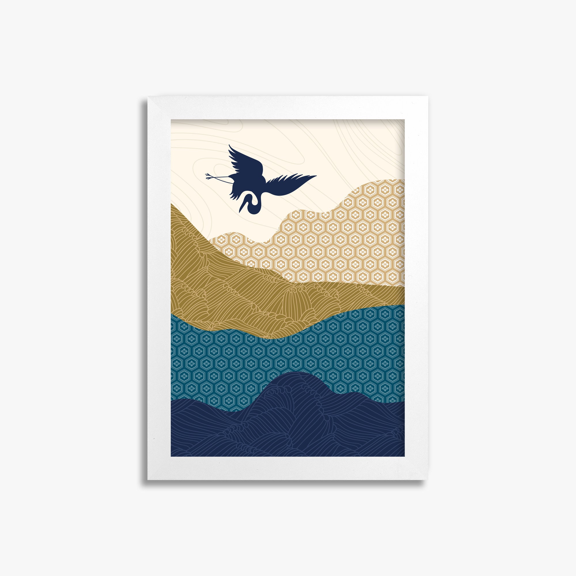 Soaring Crane Harmony, 21x30cm Framed Poster With White Frame
