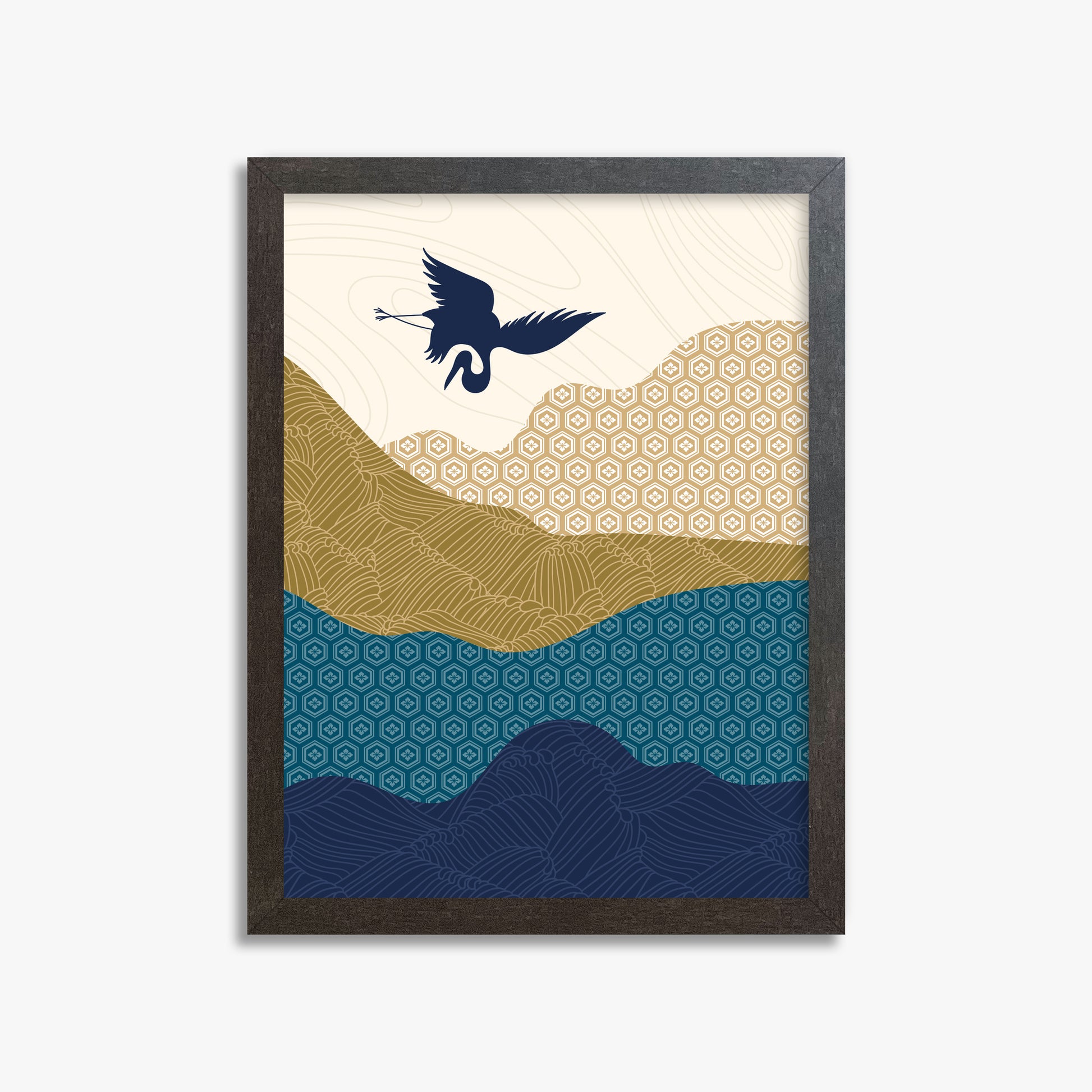 Soaring Crane Harmony, 30x40cm Framed Poster With Espresso Frame