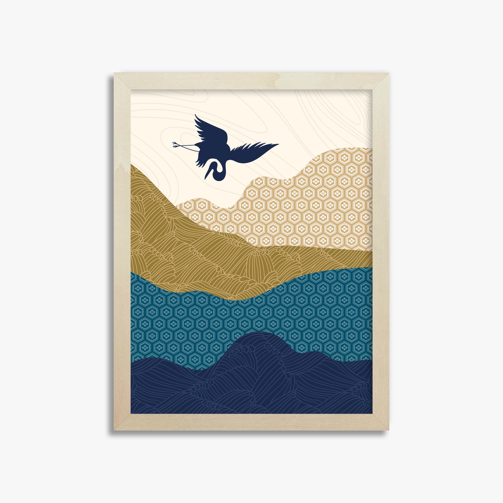 Soaring Crane Harmony, 30x40cm Framed Poster With Lime Wood Frame