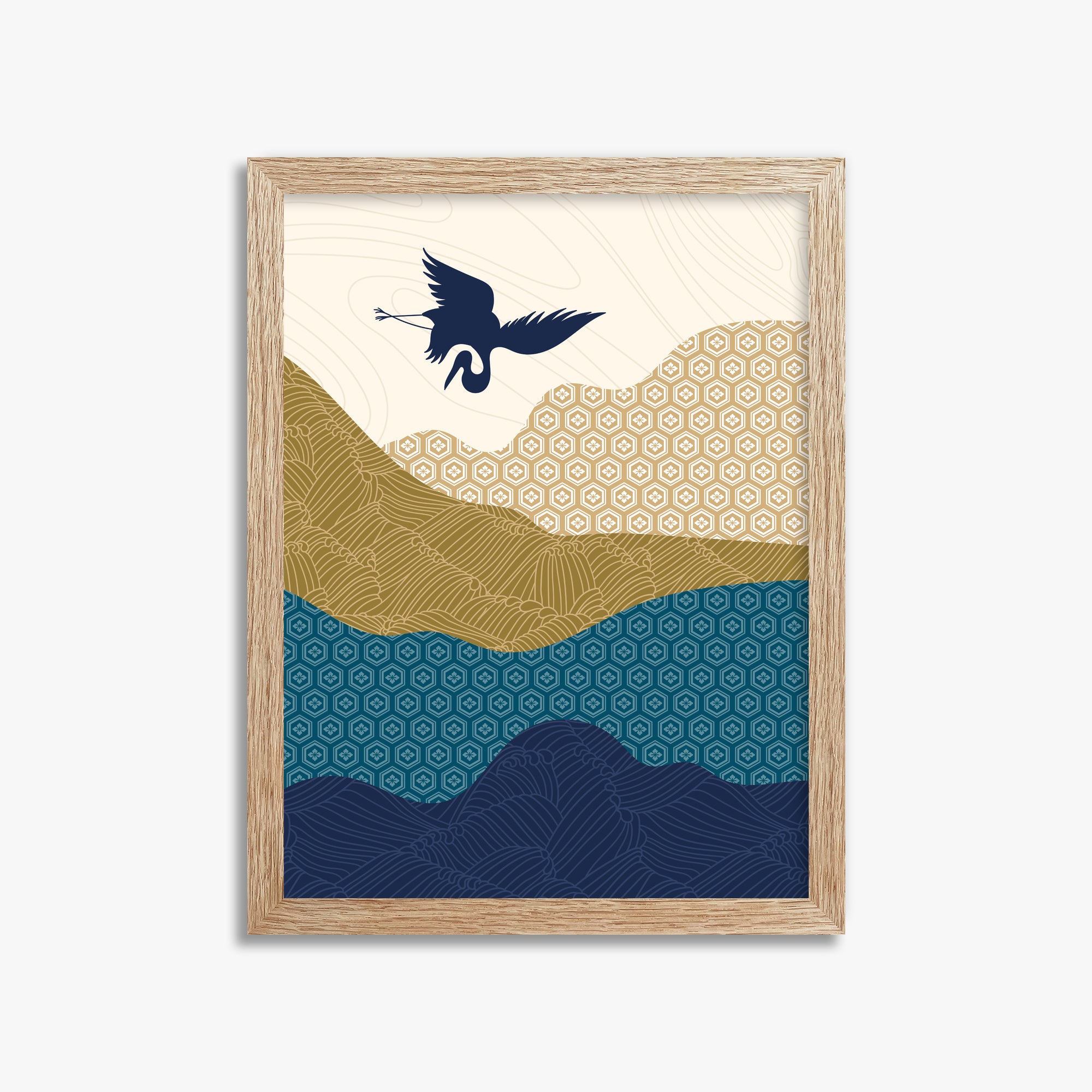 Soaring Crane Harmony, 30x40cm Framed Poster With Raw Oak Frame
