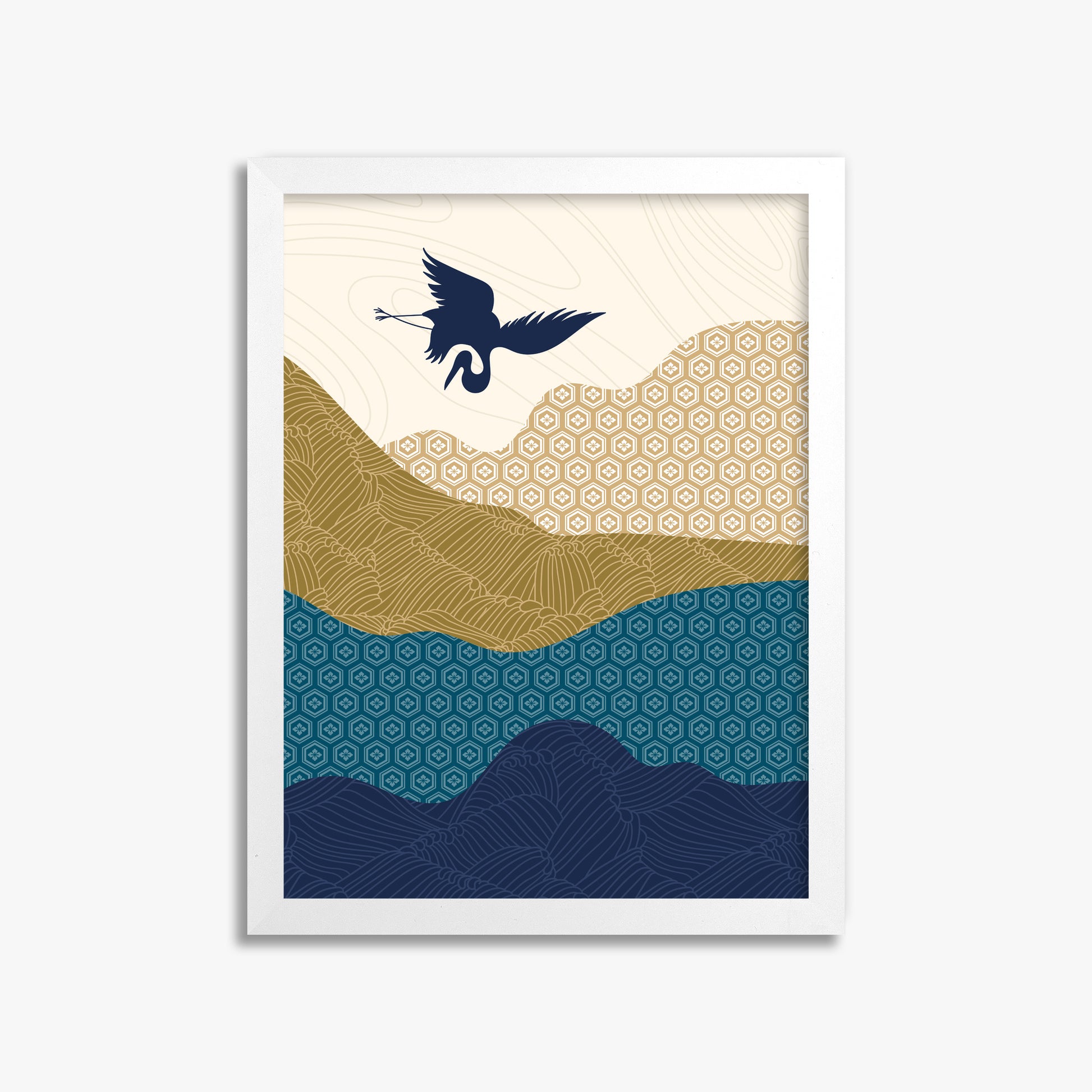 Soaring Crane Harmony, 30x40cm Framed Poster With White Frame
