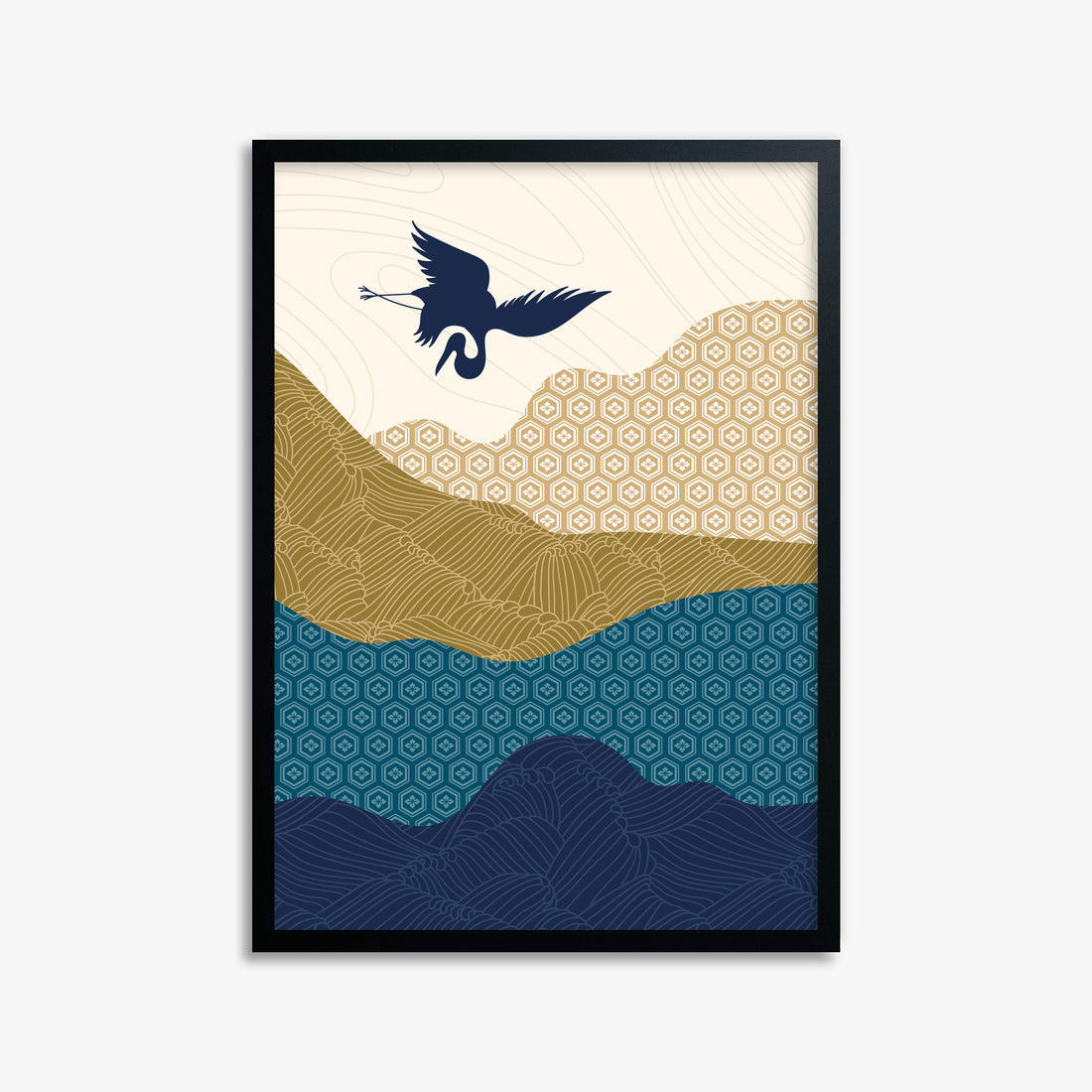 Soaring Crane Harmony, 50x70cm Framed Poster With Black Frame