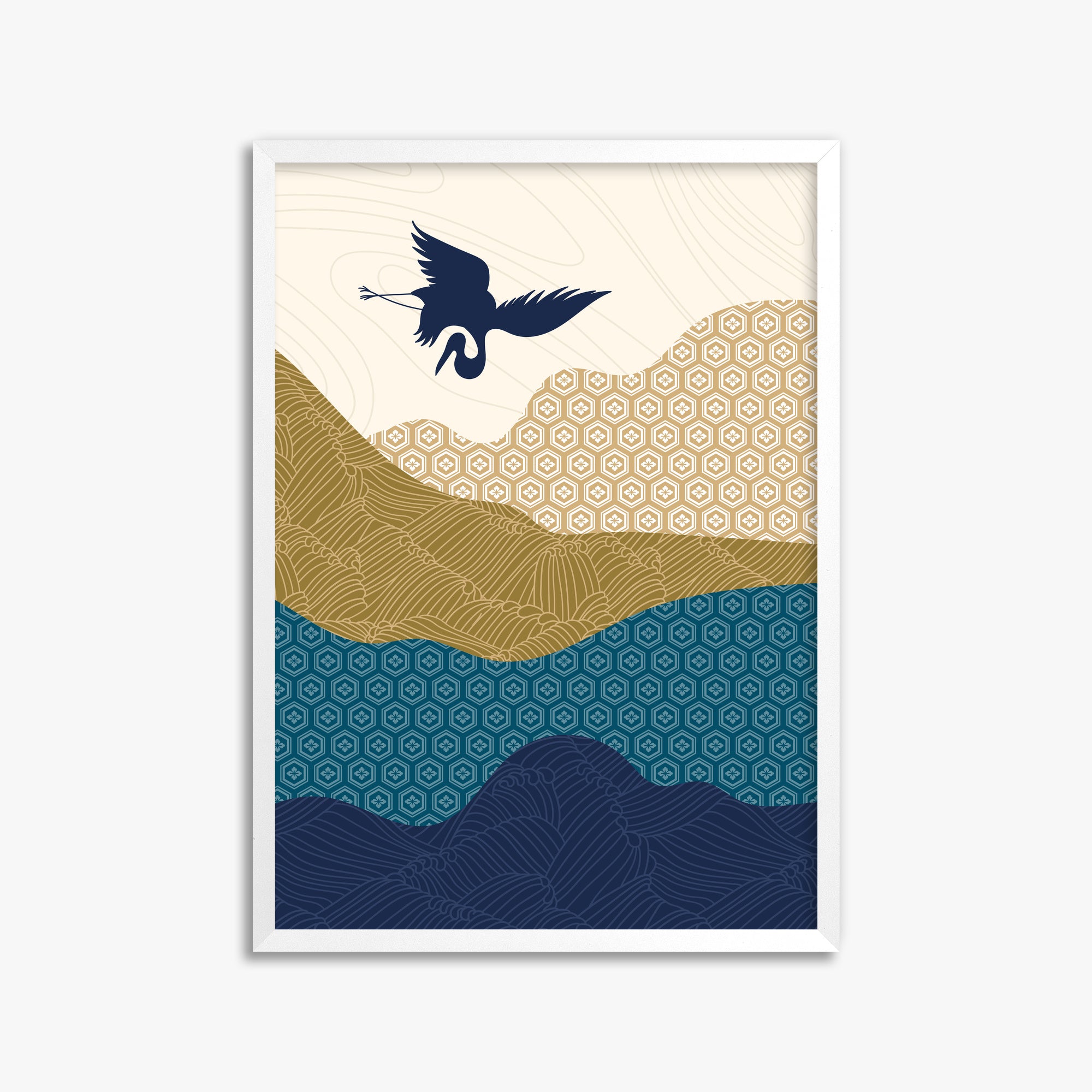 Soaring Crane Harmony, 50x70cm Framed Poster With White Frame
