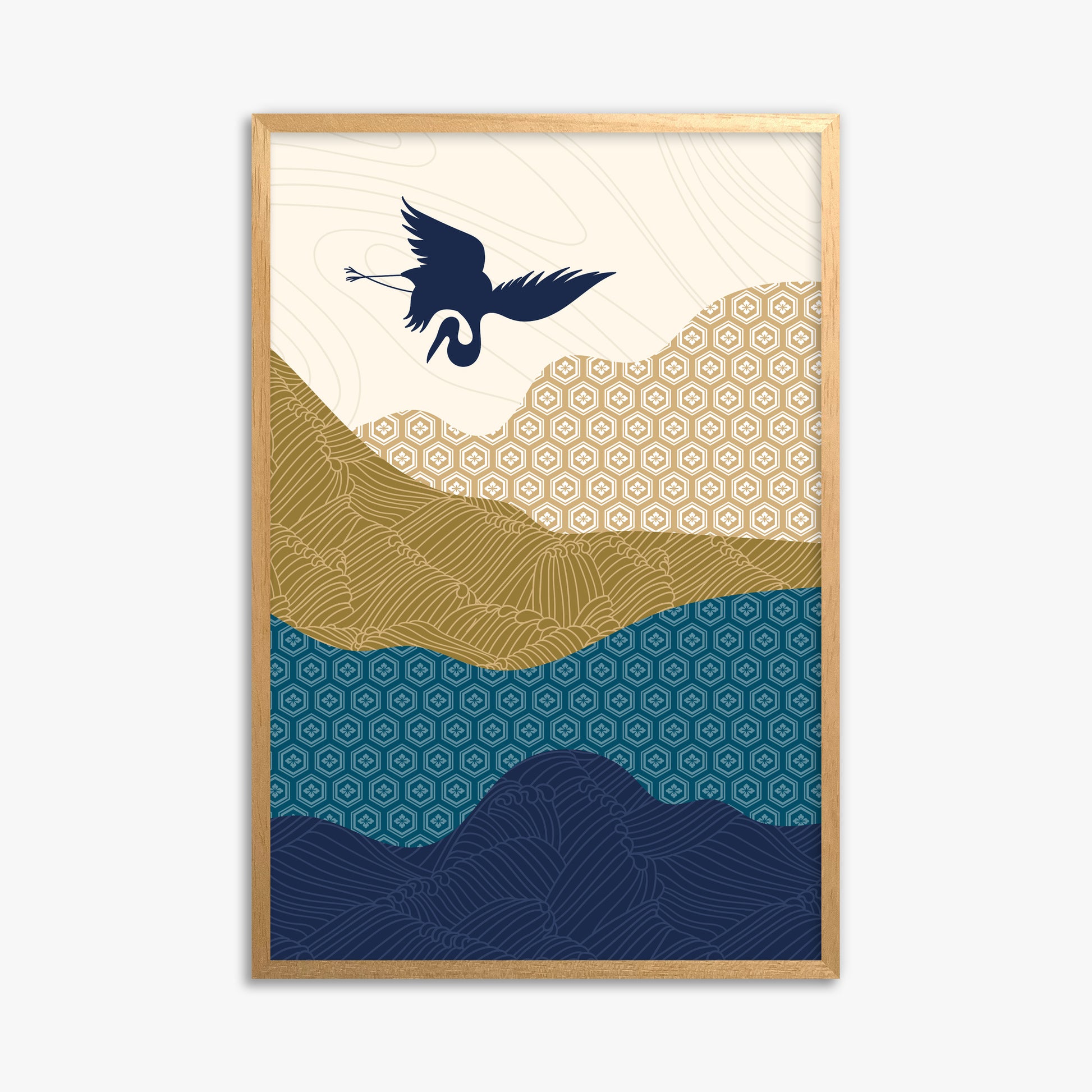 Soaring Crane Harmony, 61x91cm Framed Poster With Oak Frame