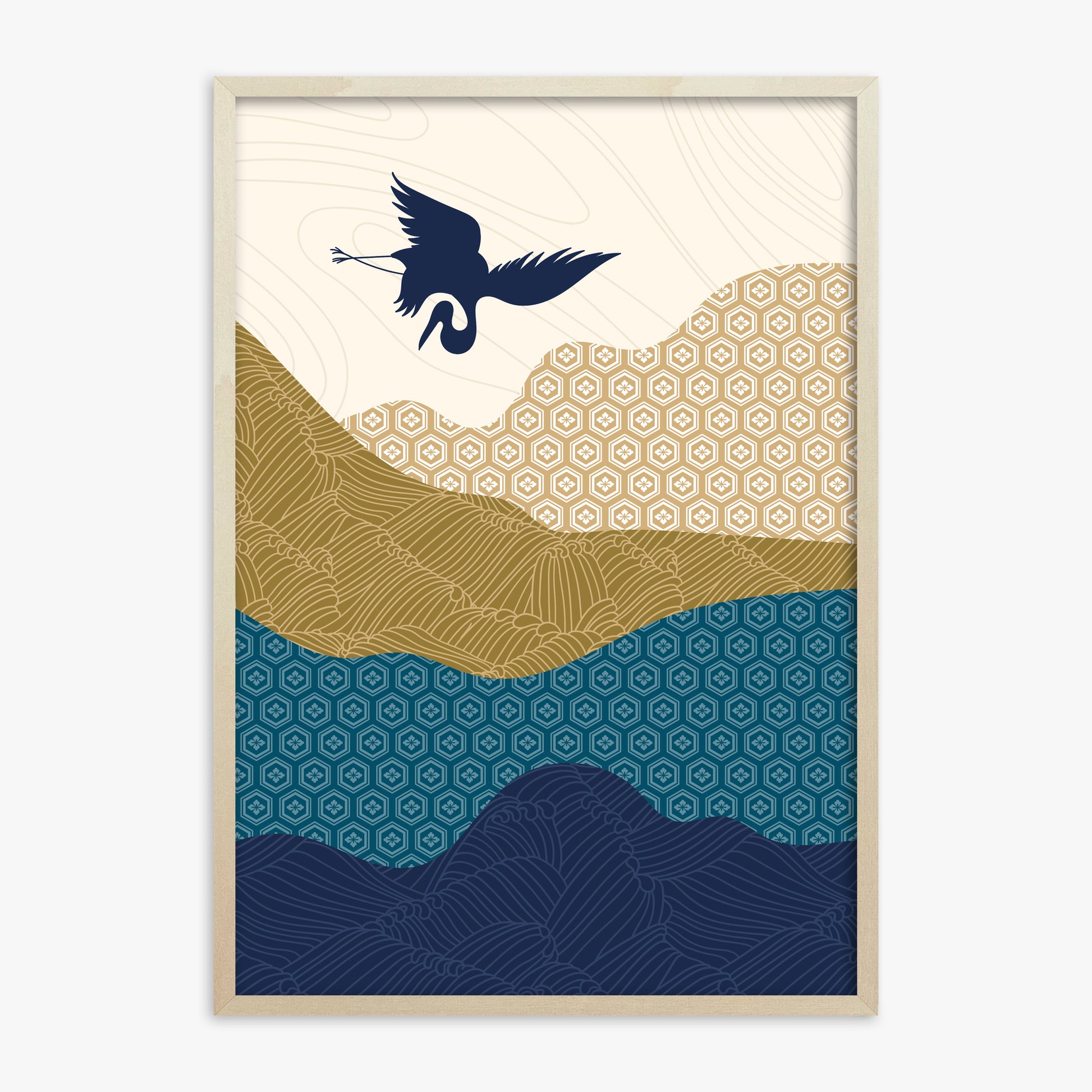 Soaring Crane Harmony, 70x100cm Framed Poster With Lime Wood Frame